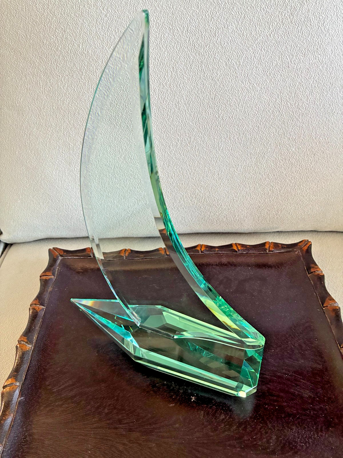 Lead Crystal Sailboat Clear with Aqua Green Tint
