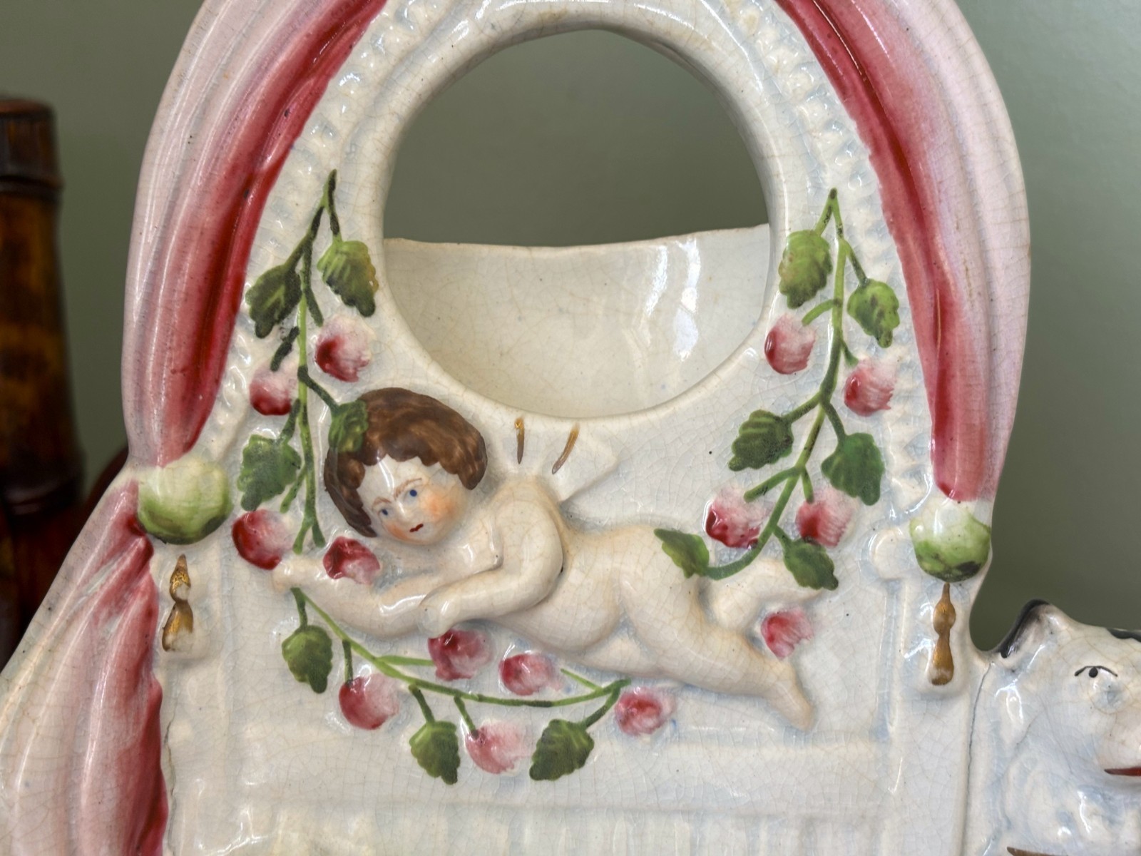 C1860 Antique Staffordshire Gelert Dog Watch Holder #2
