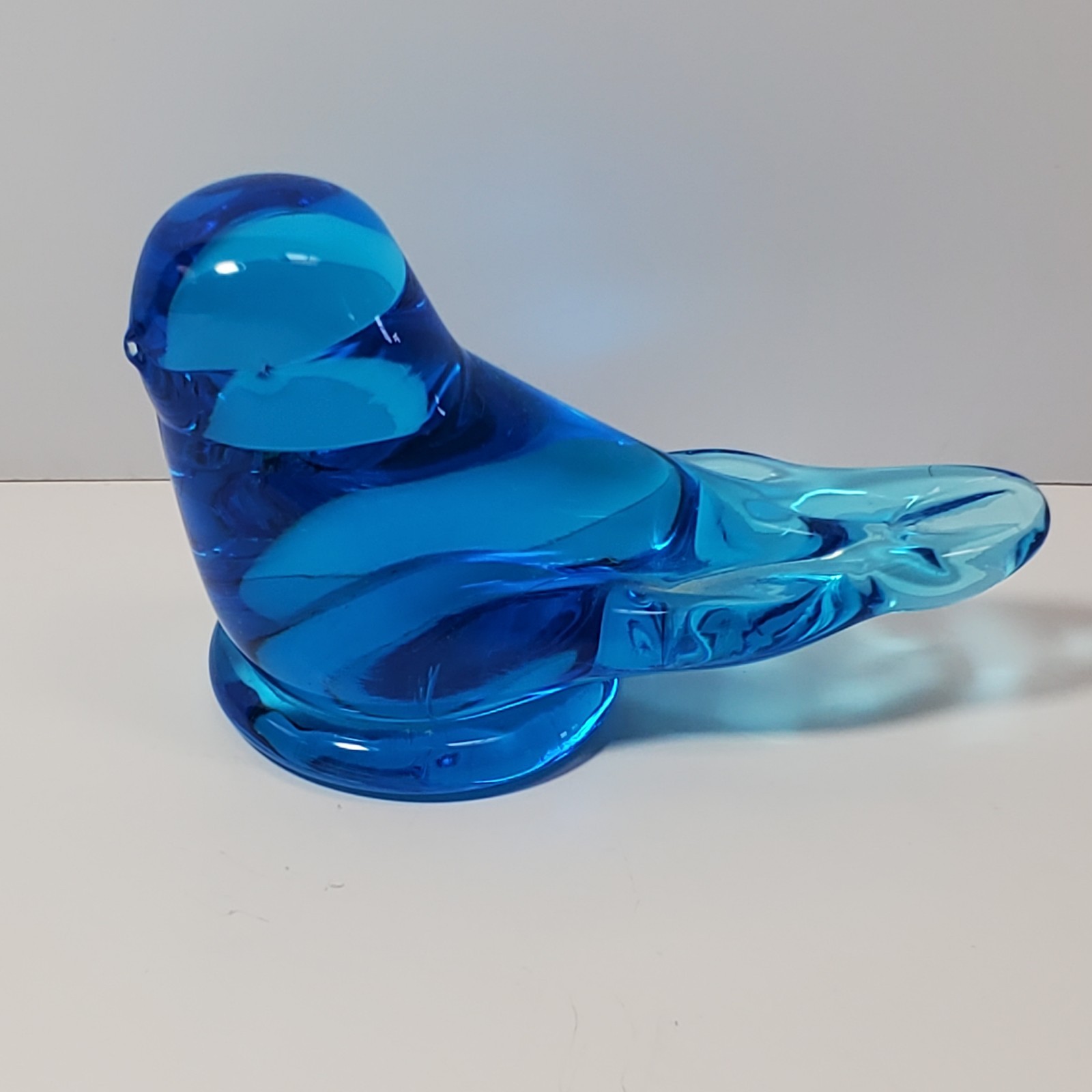 BlueBird of Happiness Leo Ward Signed Glass Figurine Vintage 1984 Clear Beak EUC