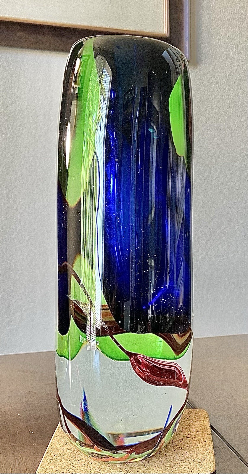 Beautiful Vintage 9” Sommerso Murano Art Cobalt Blue And Green Glass Vase