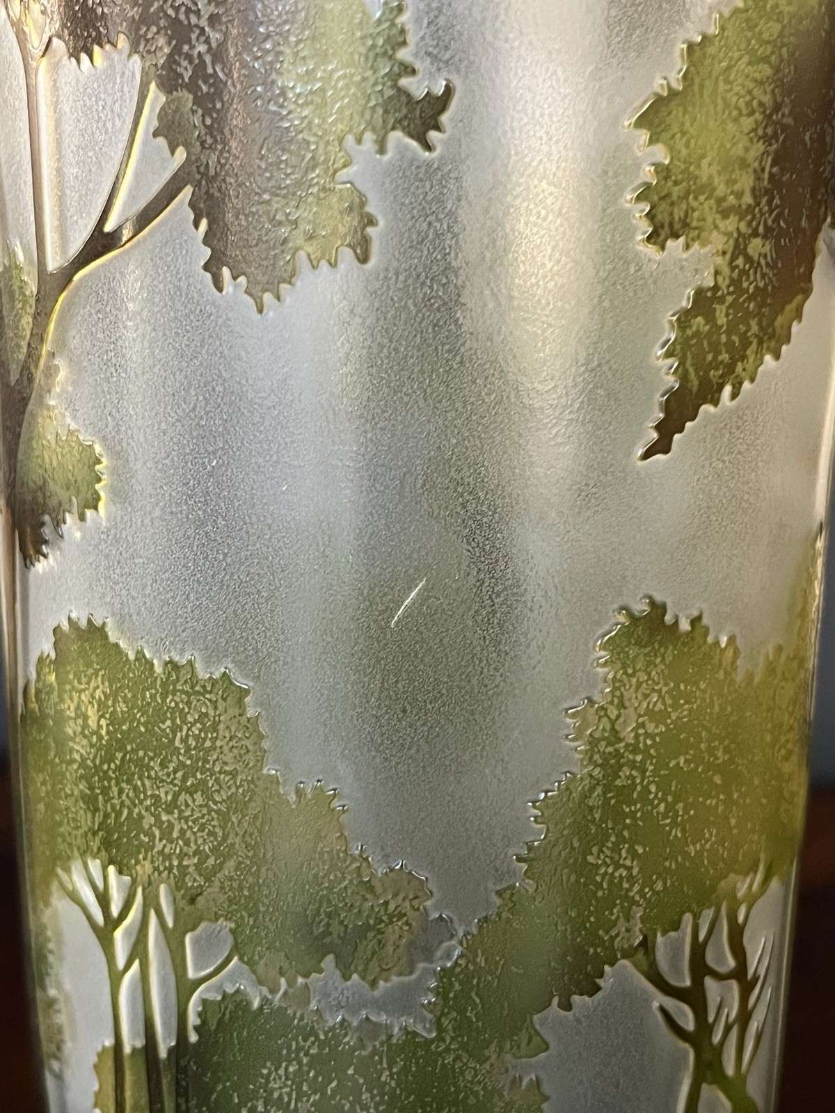 Vintage Mid-20th C Cameo Glass Vase Forest Landscape Gallé Style Large 15”