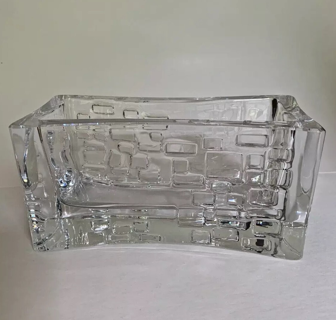 Vintage Daum Signed Crystal Vase UNIQUE Art Deco Style Heavy Rectangular