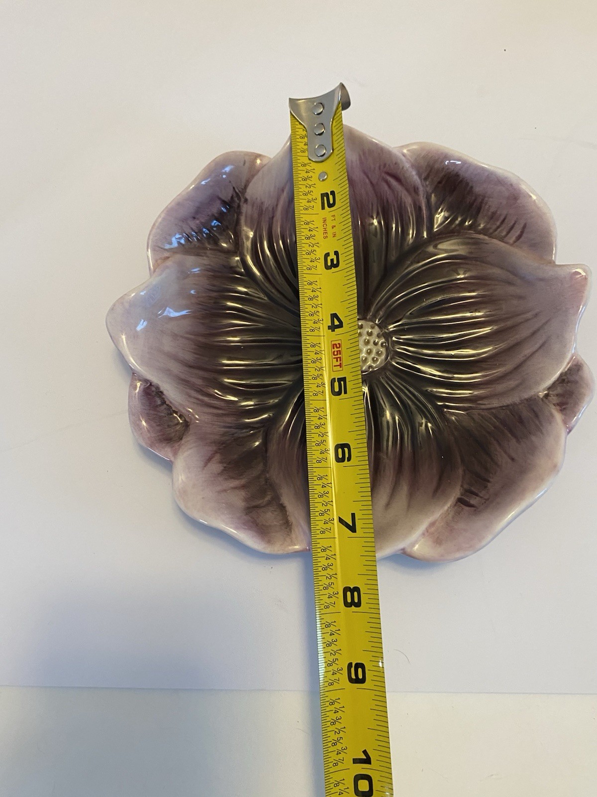 Purple Flower Design Plate Approx 8″ Floral Pillar Plate Ceramic Multi Use.