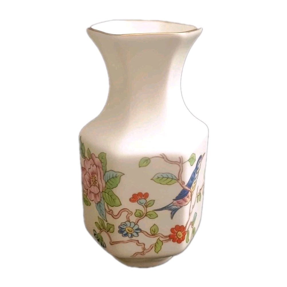 Vintage Aynsley Pembroke Fine English Bone China Small Floral Bird Bud Vase 3.5″