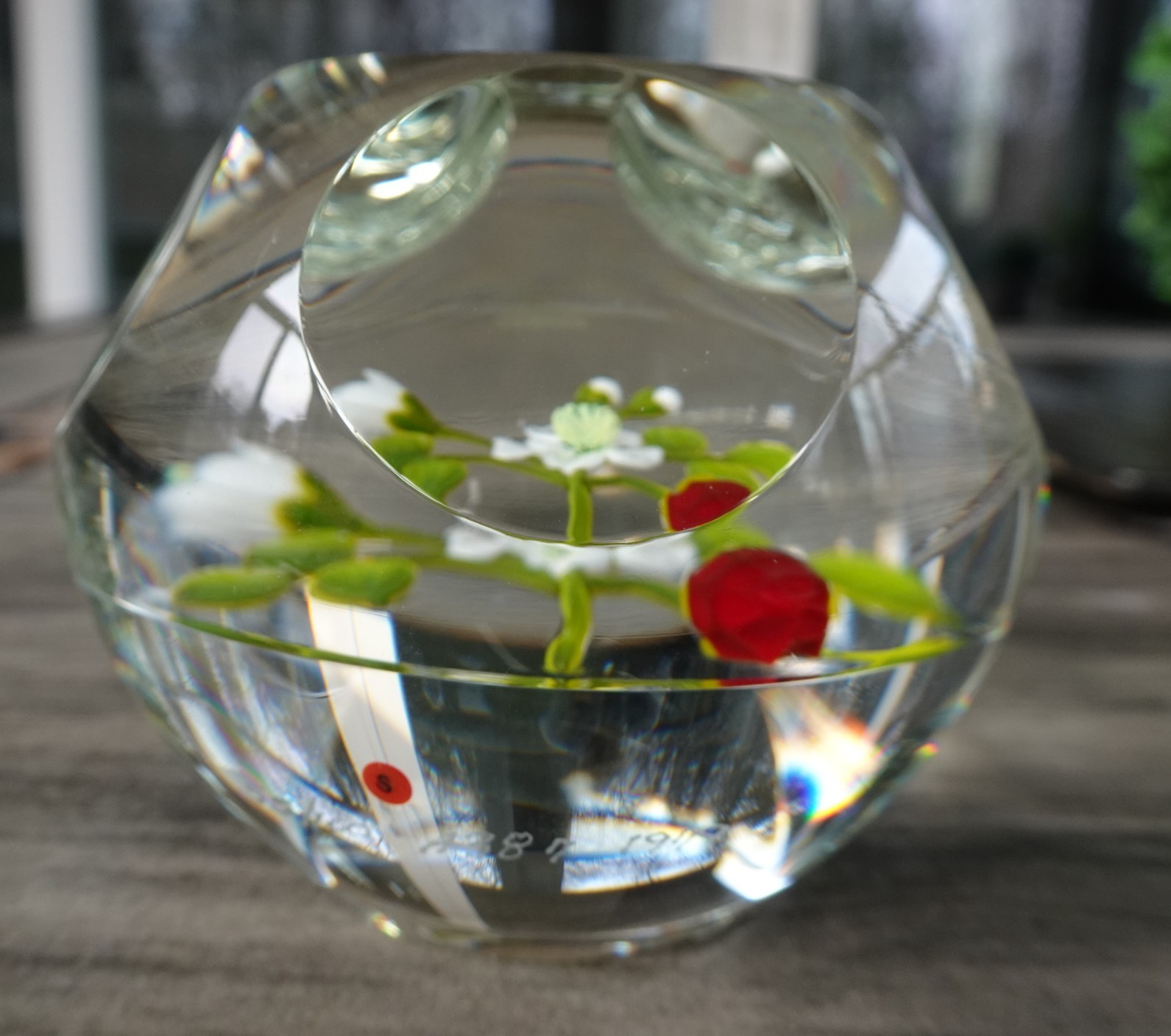 1979 Paul Stankard Faceted Art Glass Strawberry Blossom Bouquet Paperweight LE