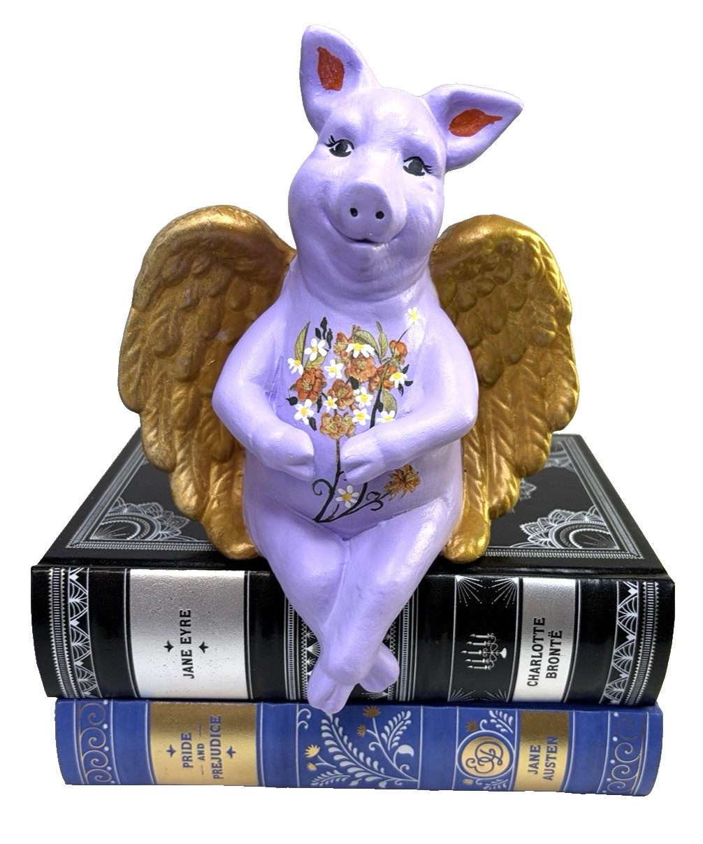 Lavender Pig Figurine Hand Painted w/Flowers & Wings Signed – Dopamine Decor