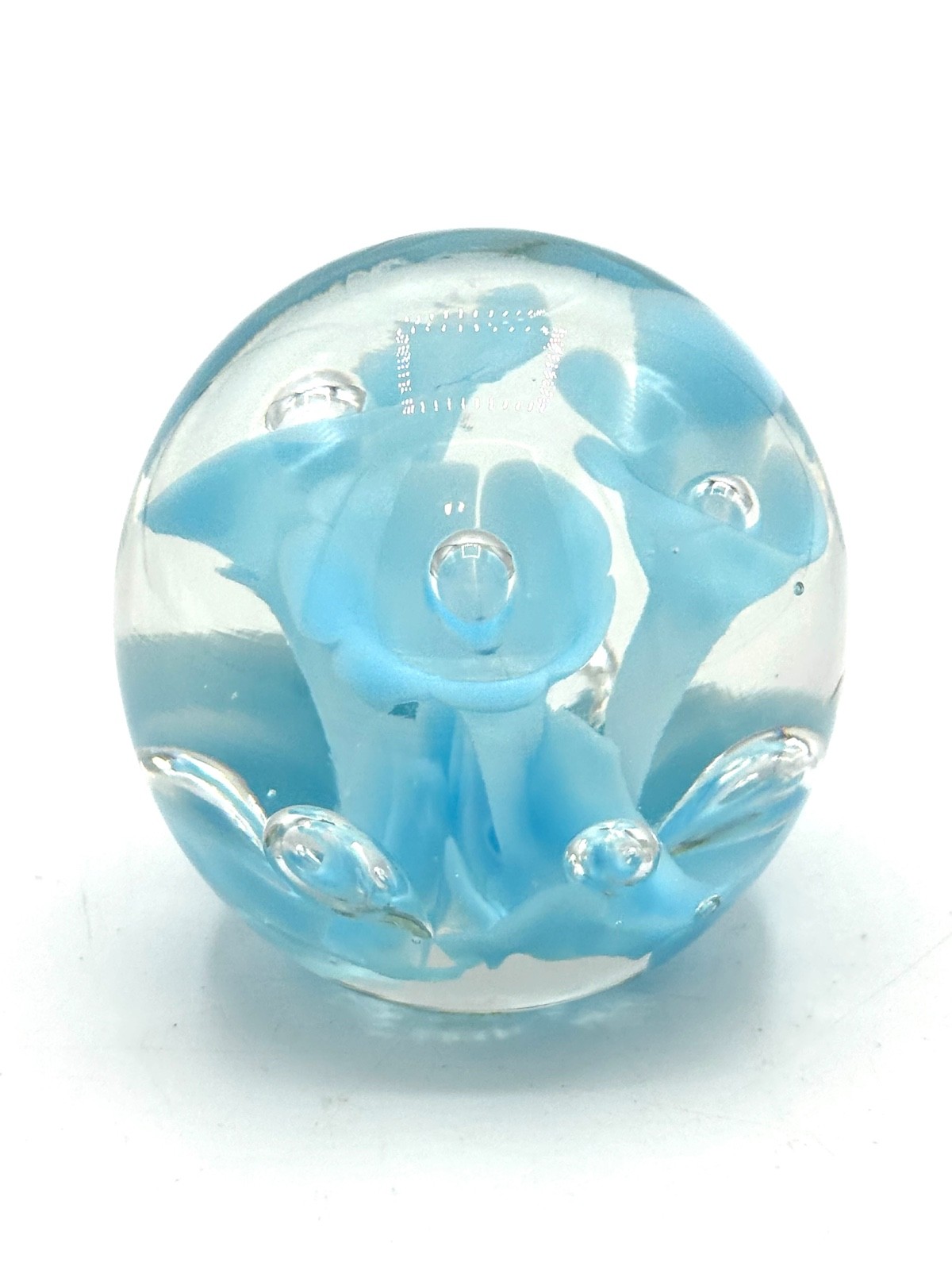 Vintage Joe St. Clair Trumpet Light Blue Paperweight Controlled Bubble