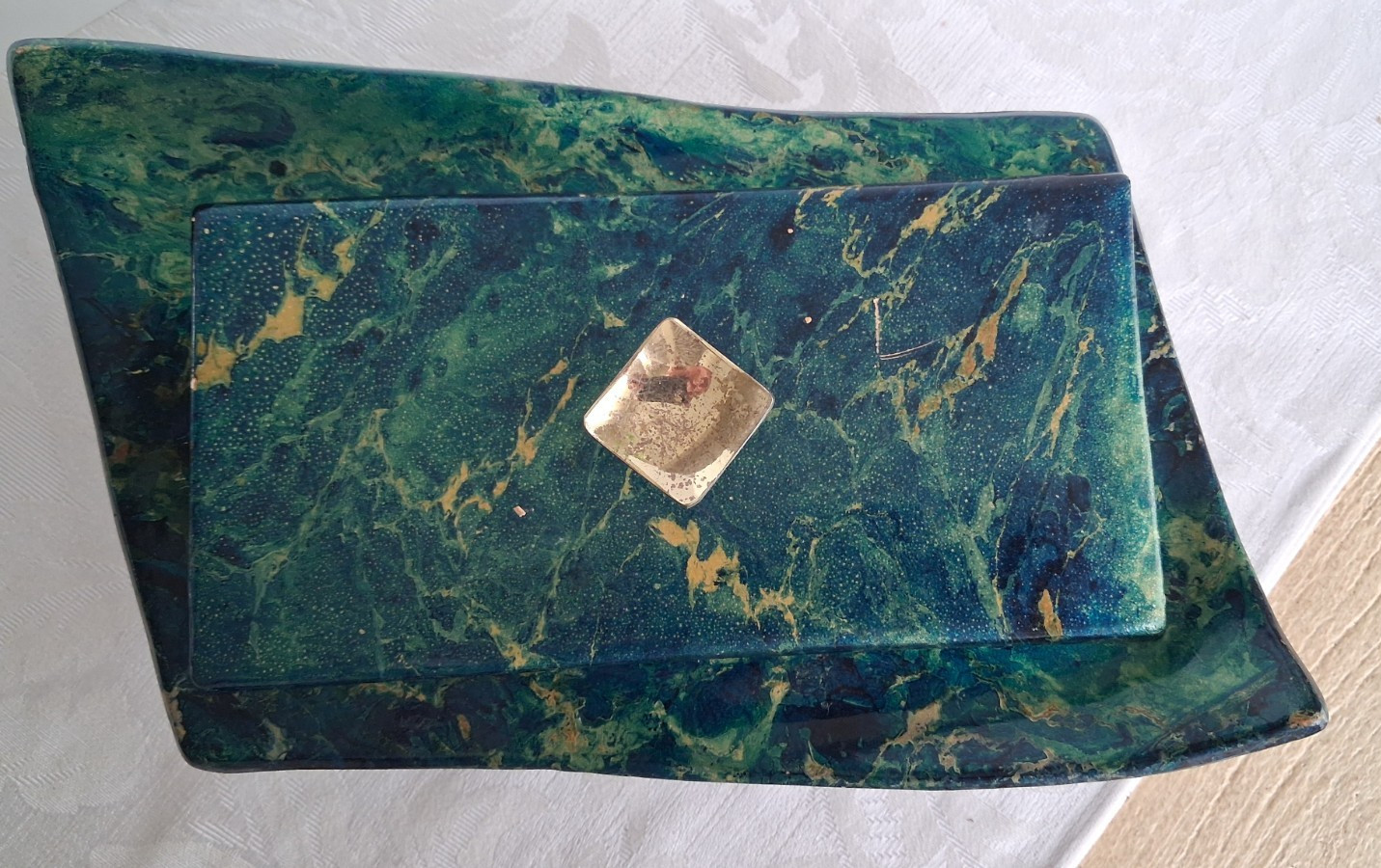 MCM California Originals Pottery green and Gold Trinket dish one of a kind