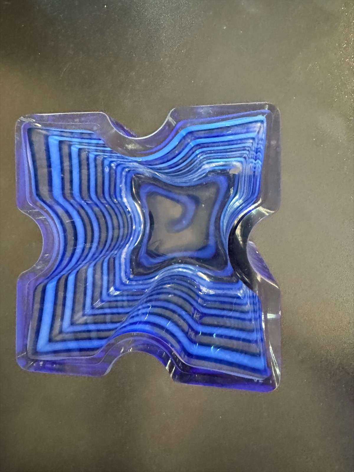 4.8lb Murano Style Cobalt Blue & Clear Art Glass Vase Thick Layered Modern Heavy