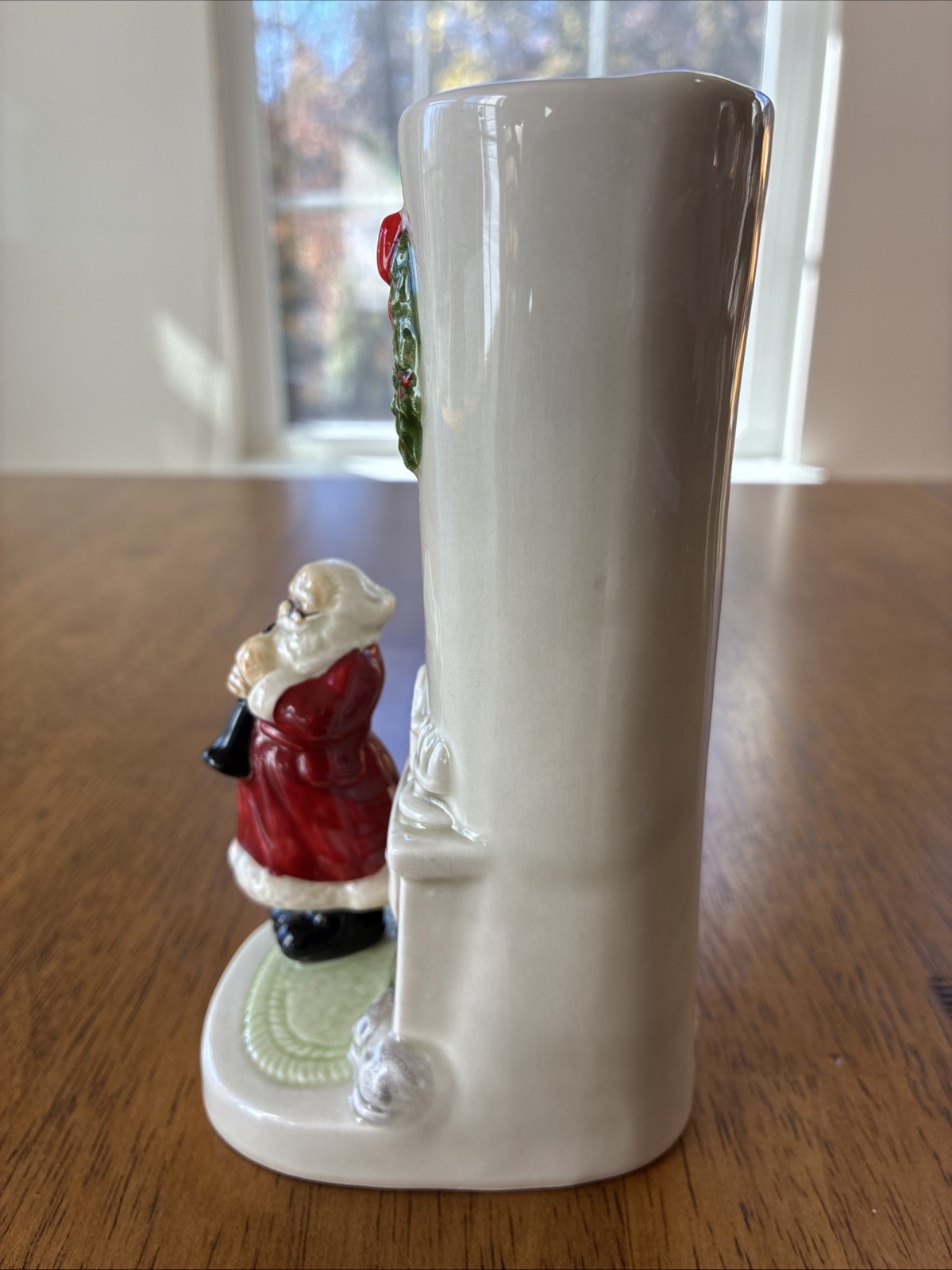 Vtg Otagiri Christmas Bud Vase Santa By Fireplace Playing Instrument Cat Cute