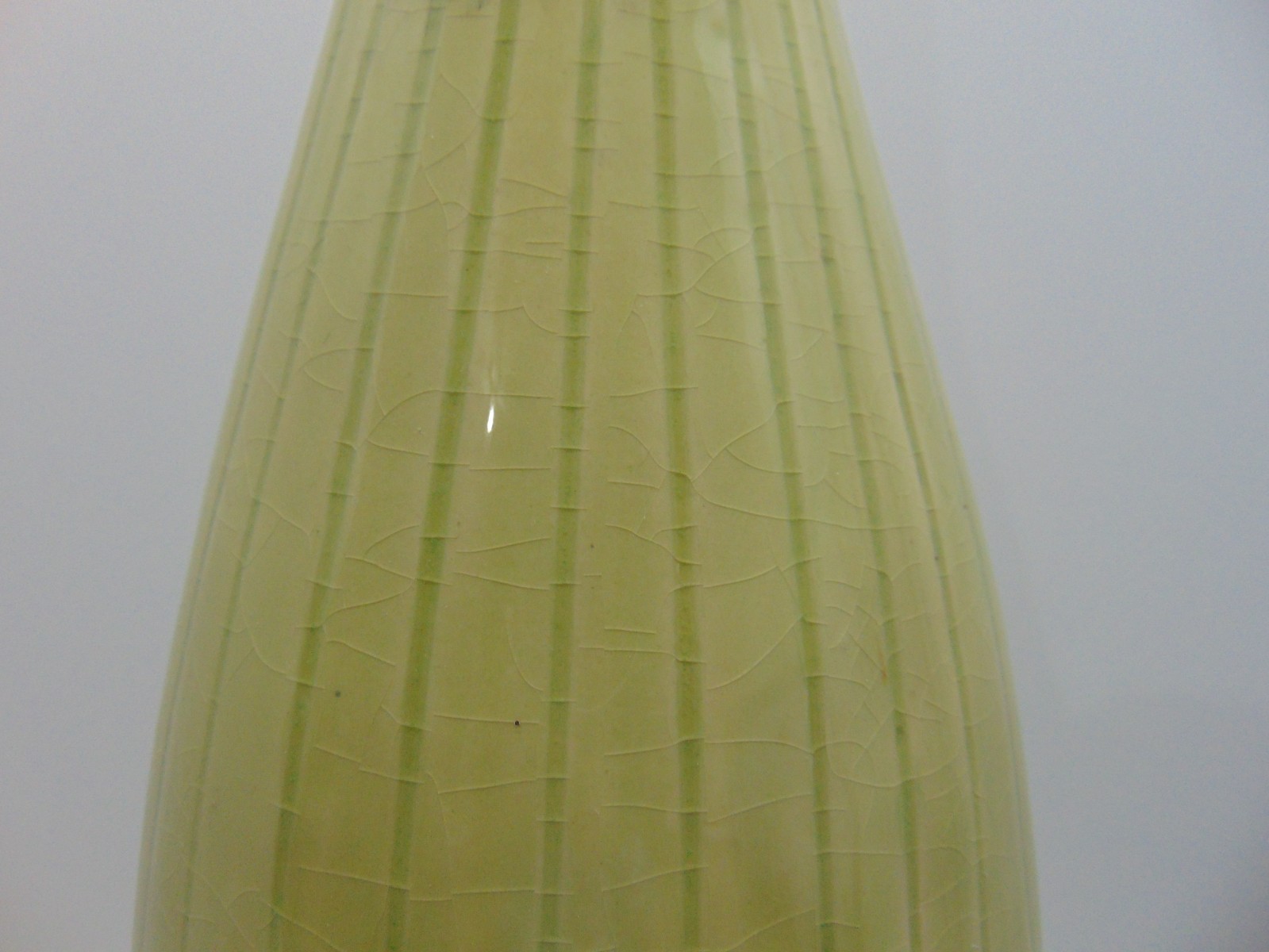 Large Green Striped Narrow Neck Pottery Vase With Crackle Glaze