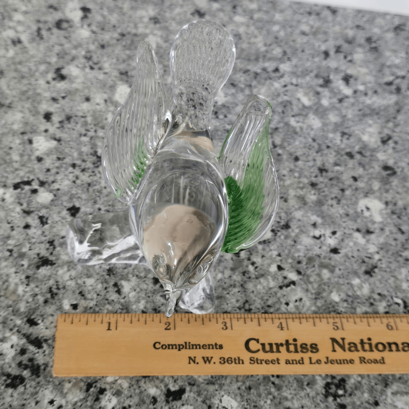Arte Murano ICET Hand Blown Clear With Green Bird On Branch Figurine Venezuela
