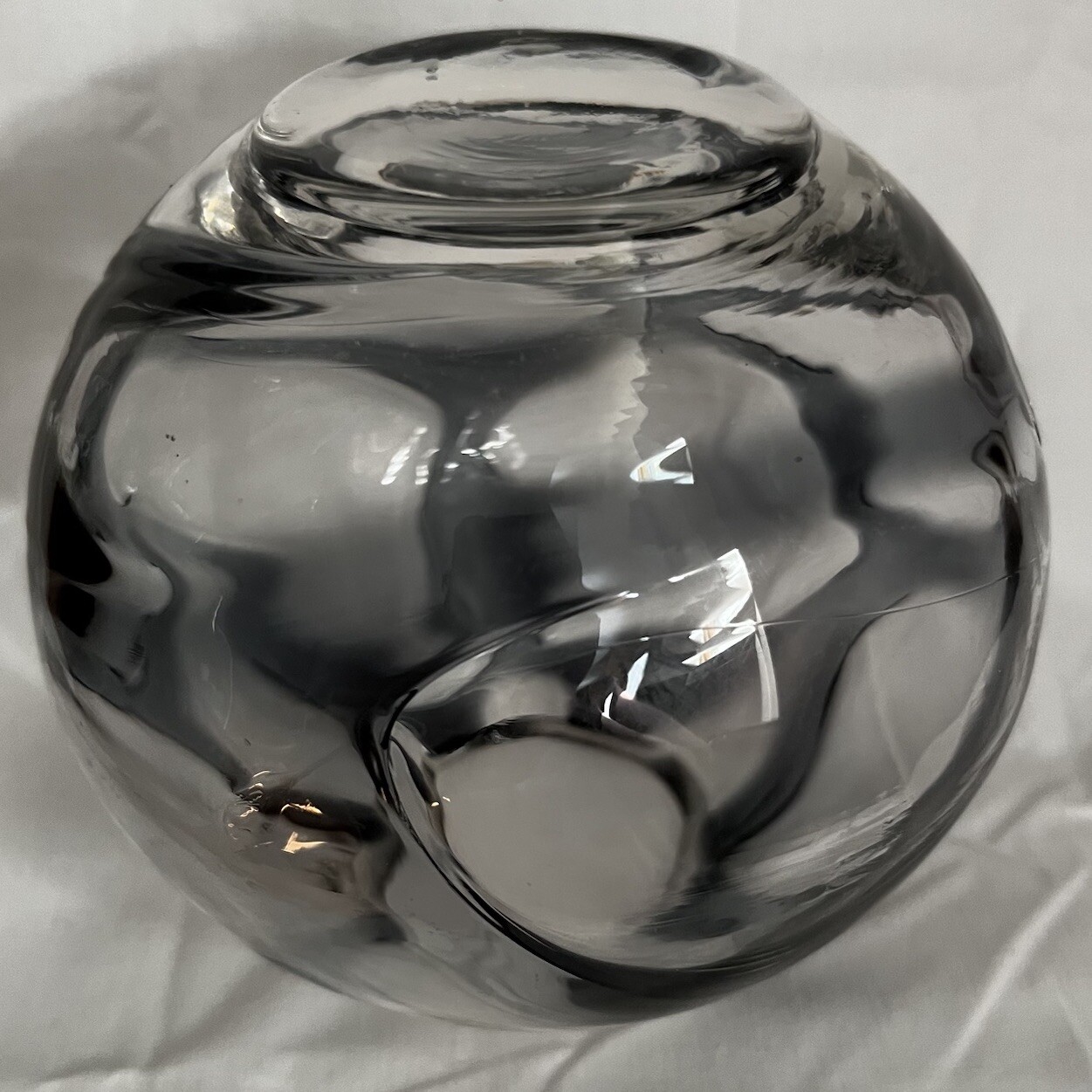 Vintage MCM Kugelvase Smoke Gray to Clear Bowl Vase by Isidor Gistl Germany