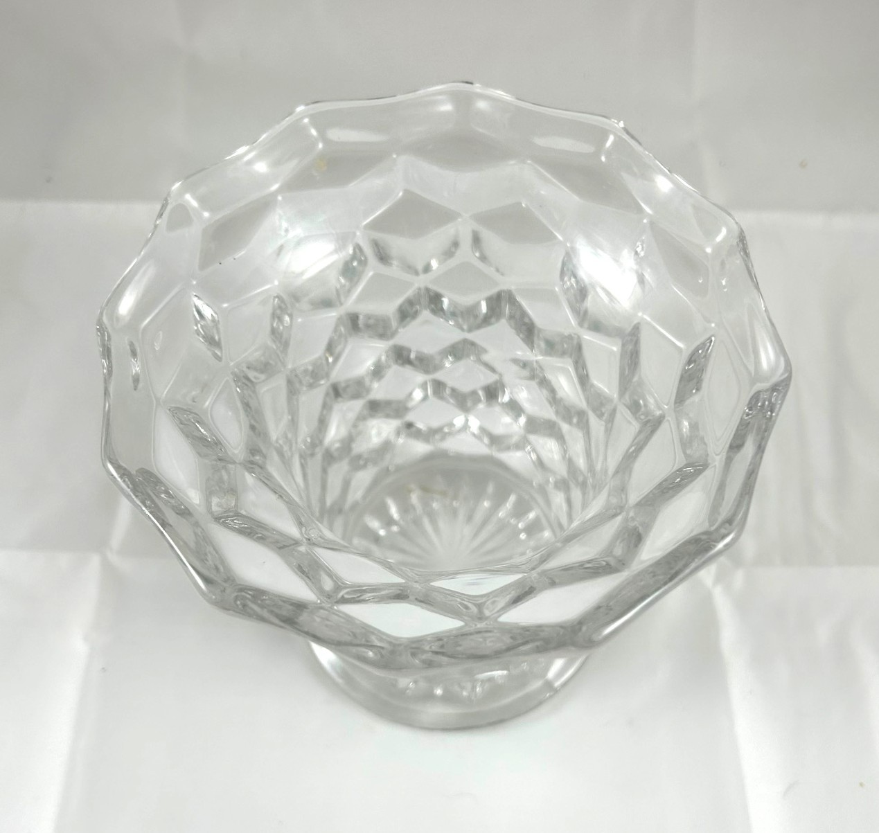 Vintage Fostoria American Crystal Glass Cubist Flared Mouth Cylinder 5.5″ Vase