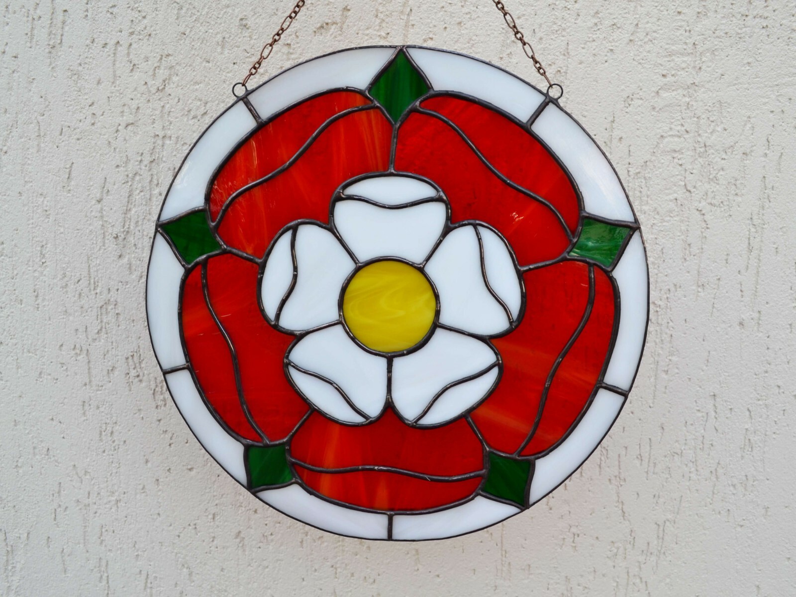 Tudor Rose Round Stained Glass Window Panel 10″