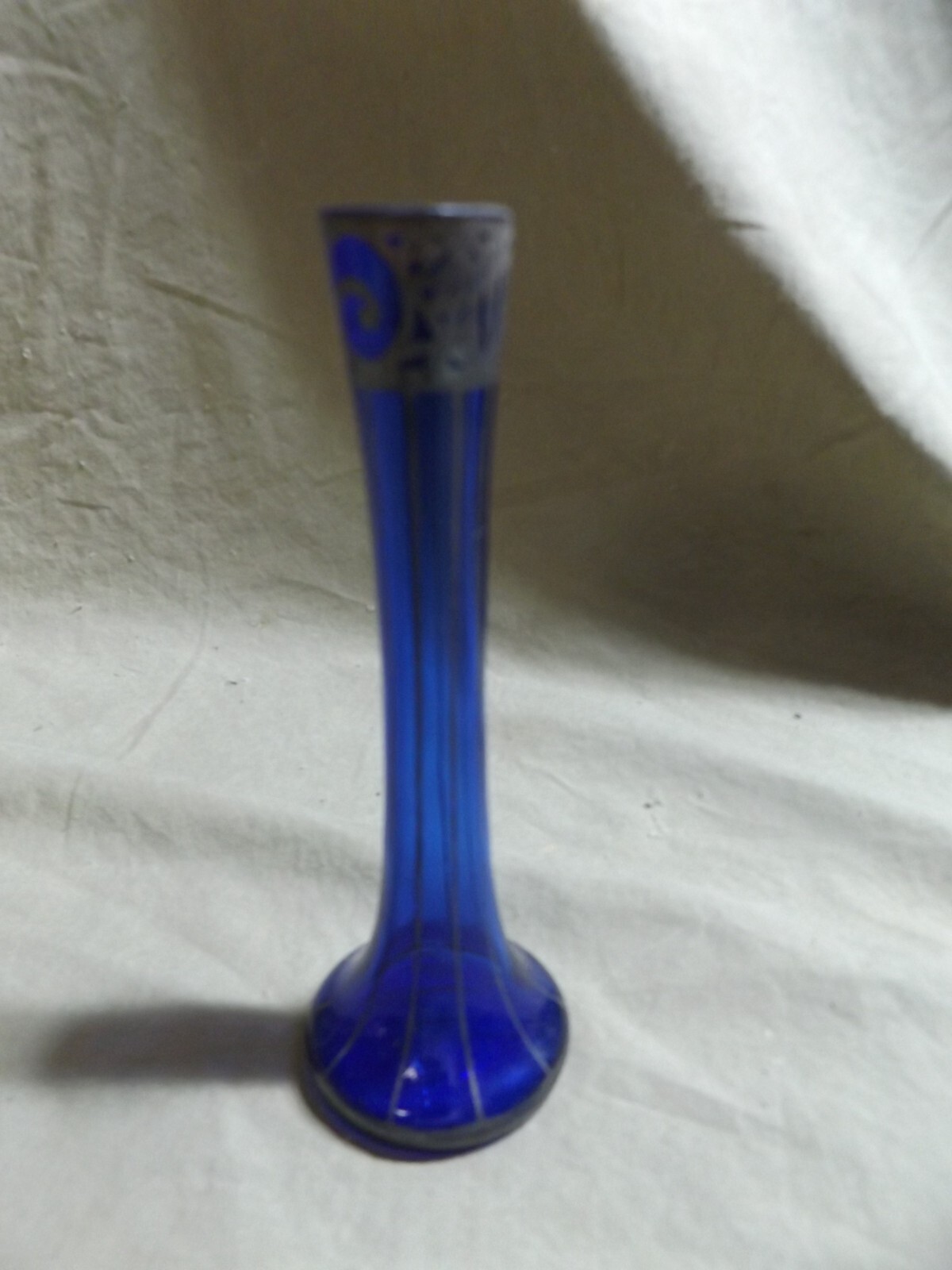 Antique Continental Gothic Cobalt Revival Blue Bud Overlay Hand Blown