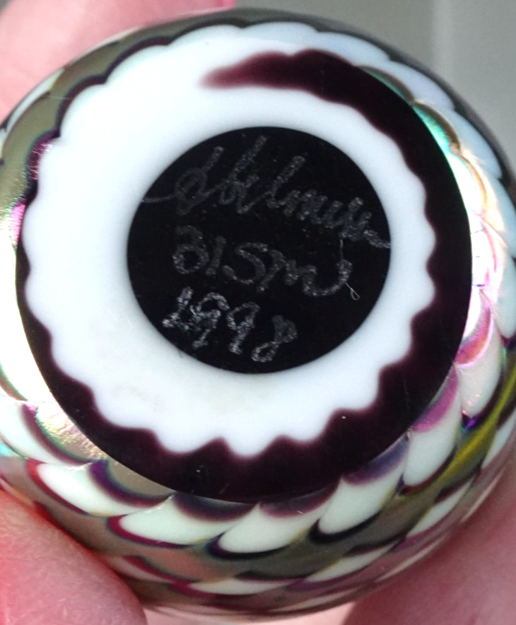 Miniature 1998 Signed Stuart Abelman Art Glass Iridescent Diamond Paperweight
