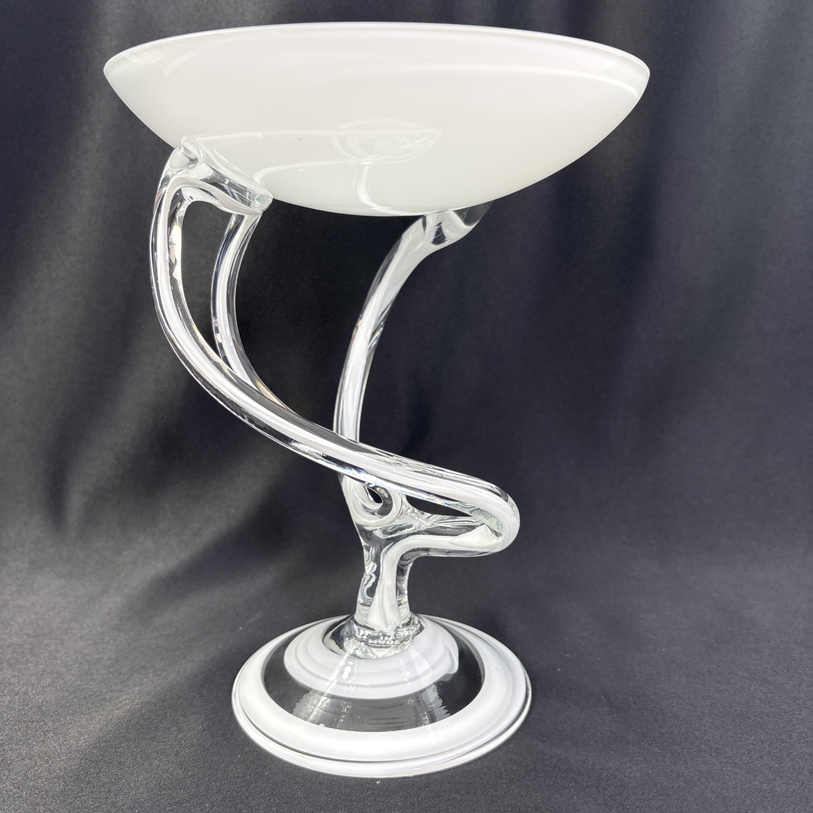 Jozefina Krosno Poland Hand Blown Art Glass Jellyfish Compote Dish Bowl 9″ x 7″