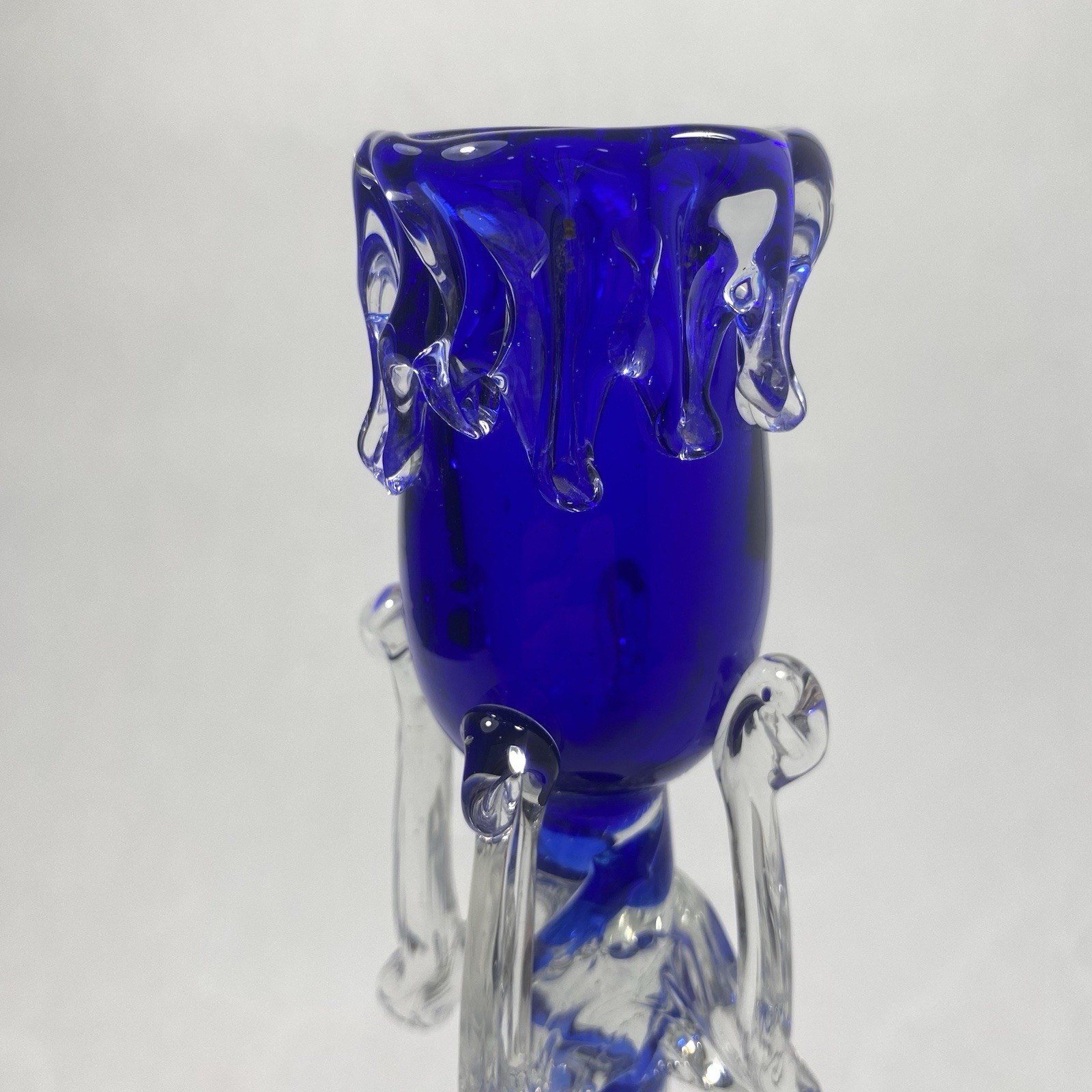 Vintage Baijab Cobalt Blue Glass Candle Stick Holder Twisted Stem Hand Blown