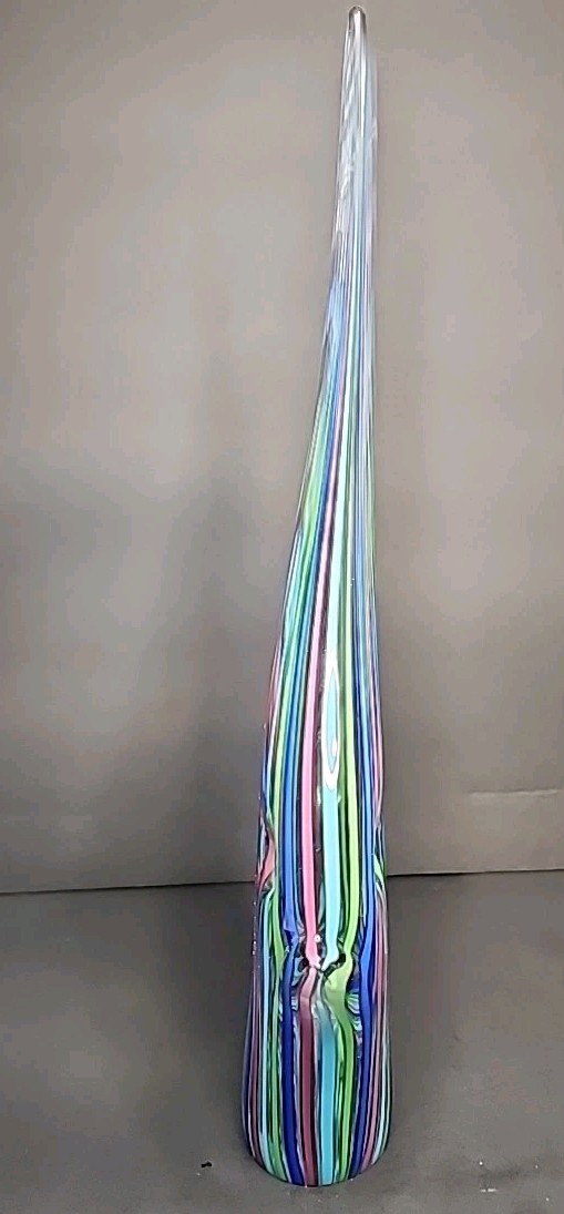 VTG Murano Blown Glass Angelfish With Multicolor Striped Pattern 15.75″