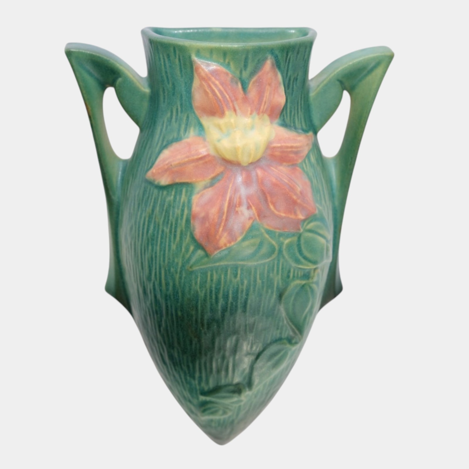 Roseville Clematis Green 1944 Vintage Art Pottery Ceramic Wall Pocket 1295-8