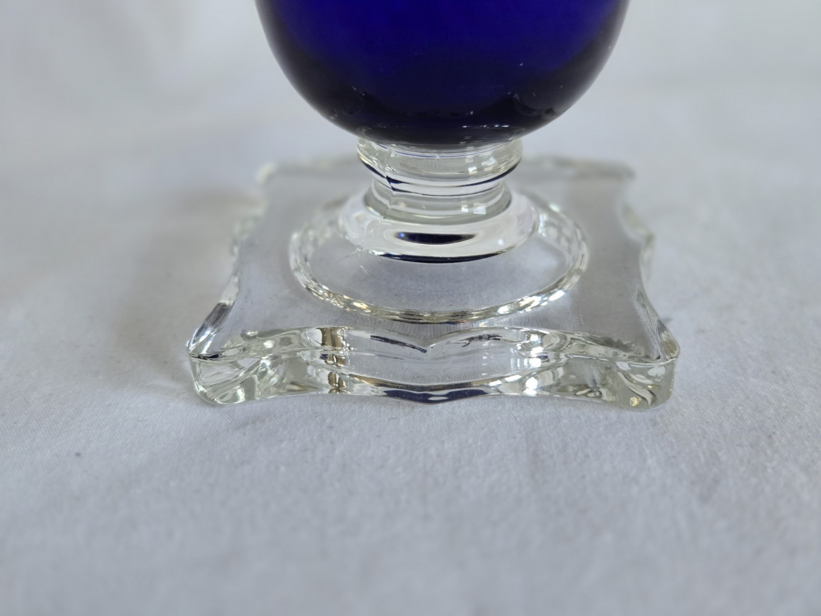 Cobalt Blue Hand Blown Bud Vase Square Scalloped Bottom