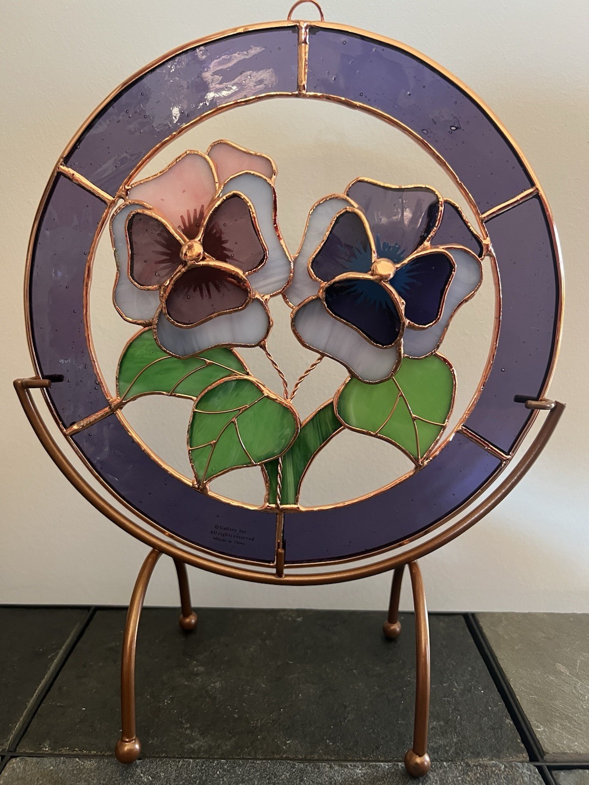 Tiffany Style Handcrafted Pansy Flower Design Suncatcher with Copper Foil