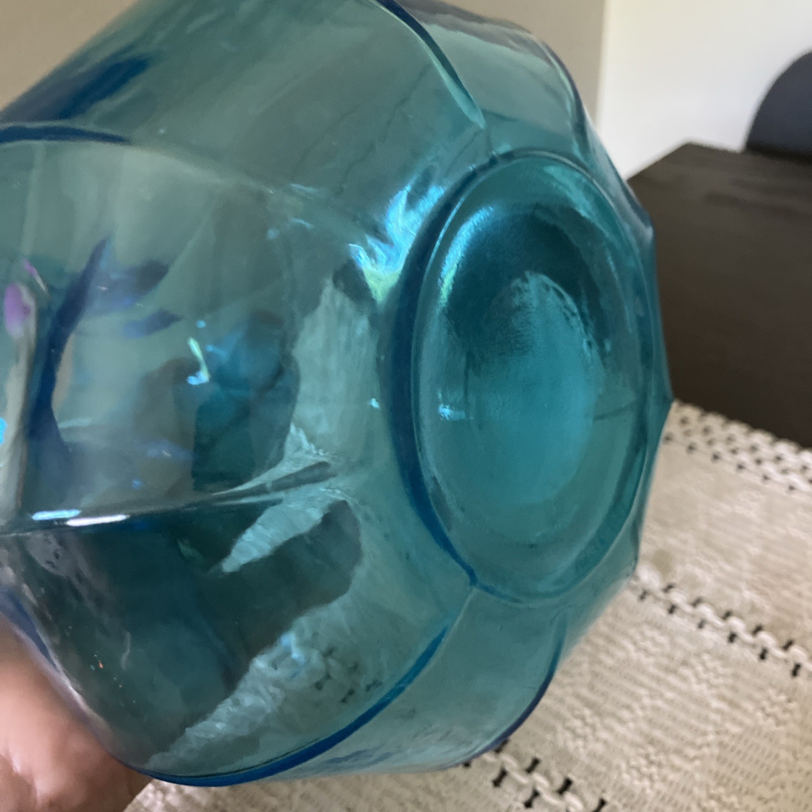 Vintage Tiara Indiana Glass Colonial Water Bottle Horizon Blue Vase 8”