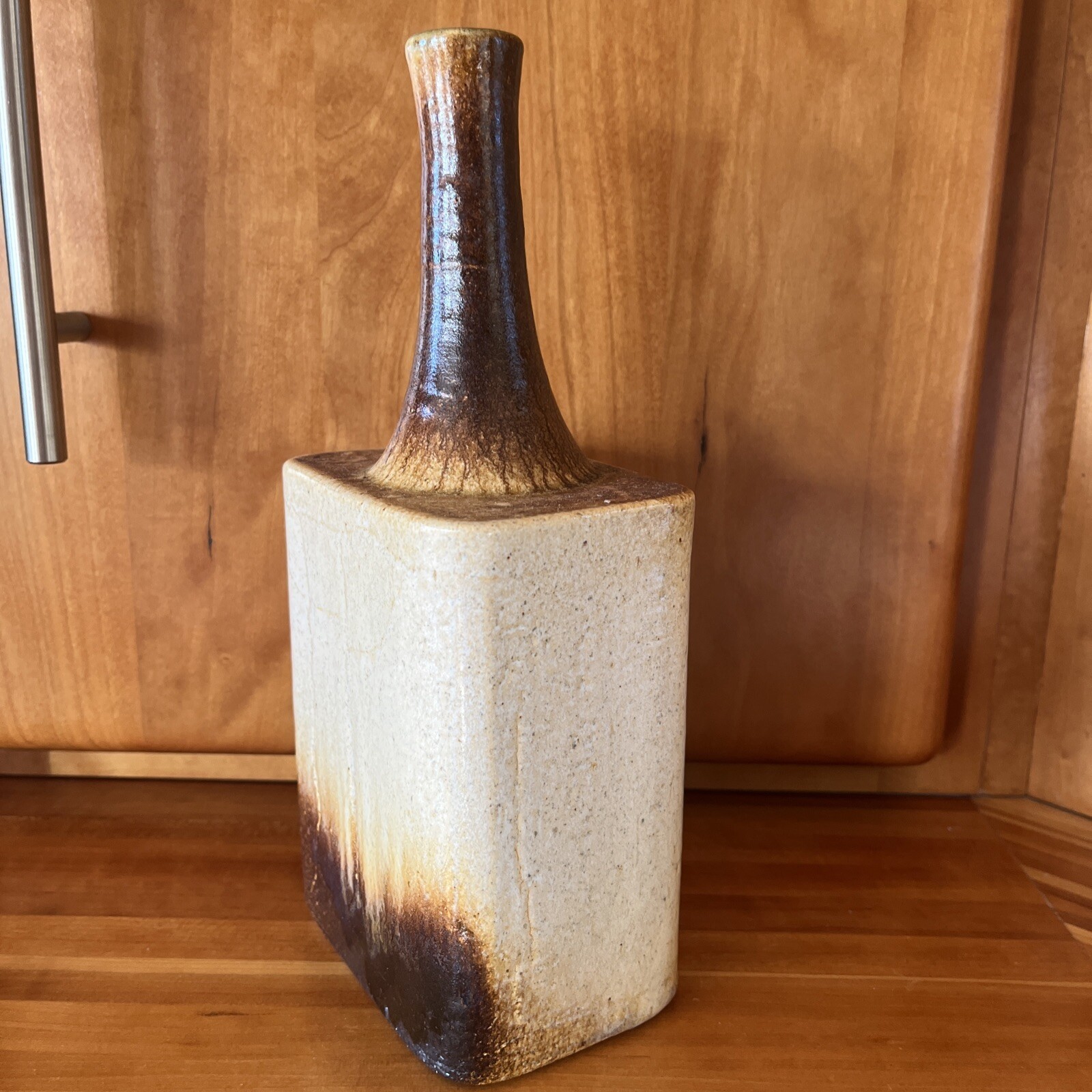 Vintage Art Pottery Long Bottle Neck Vase Artist Signed 1978 -Daniel Cassiet?