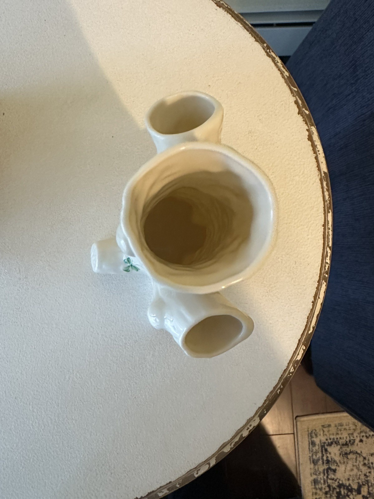 Belleek Shamrock Tree Trunk Vase 3-Bud Brown/Gold Mark Ireland 6″