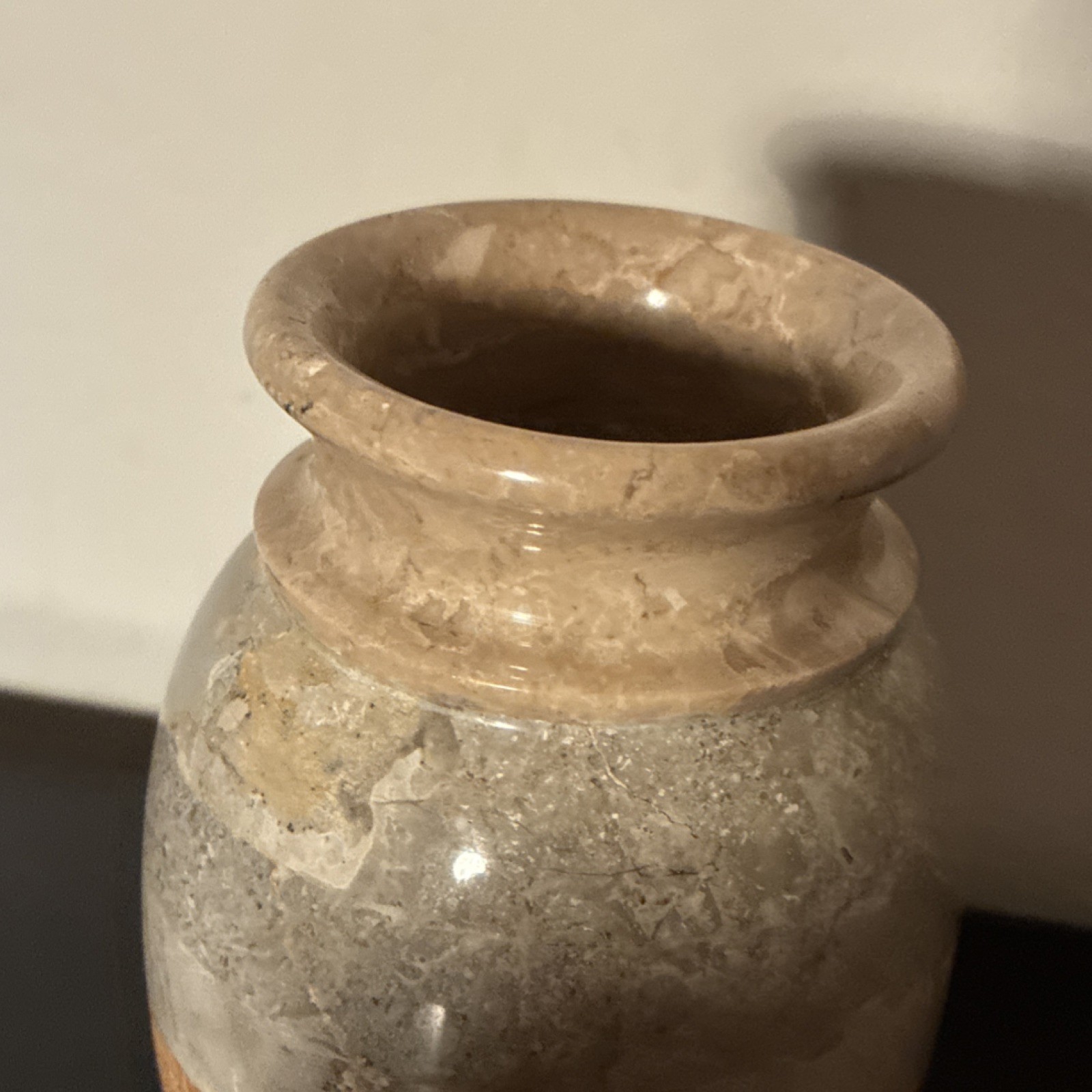 Striped Glossy Marble Stone Vase Beige Gray Brown Cream Heavy Vase