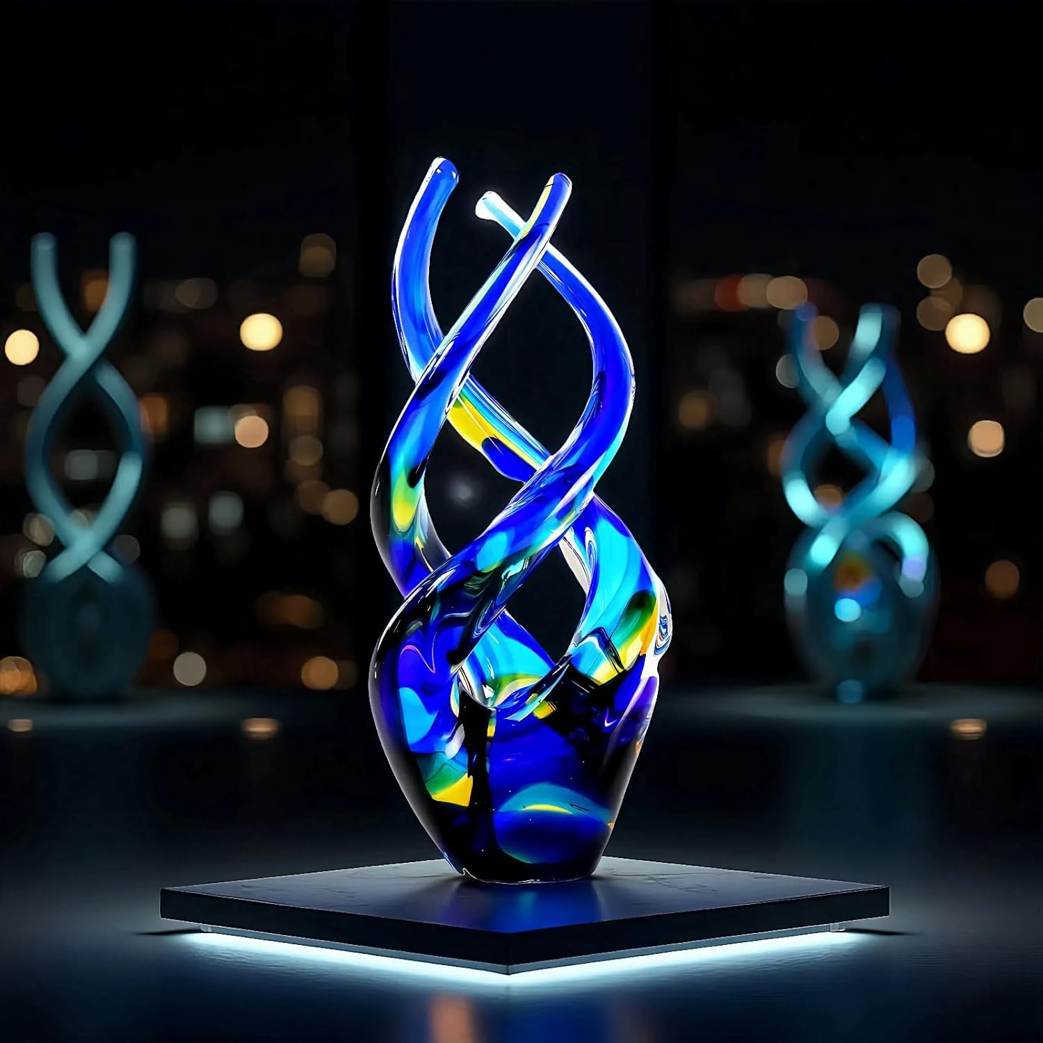 Blown Cobalt Blue Art Glass Sculpture | Glass Figurine Decor for Home, Office &