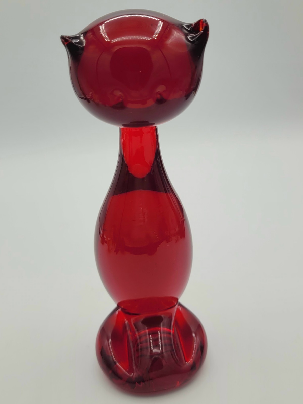 Viking Rainbow Glass Company Royal Ruby Red Hand Blown Glass Cat 6.75 Figurine