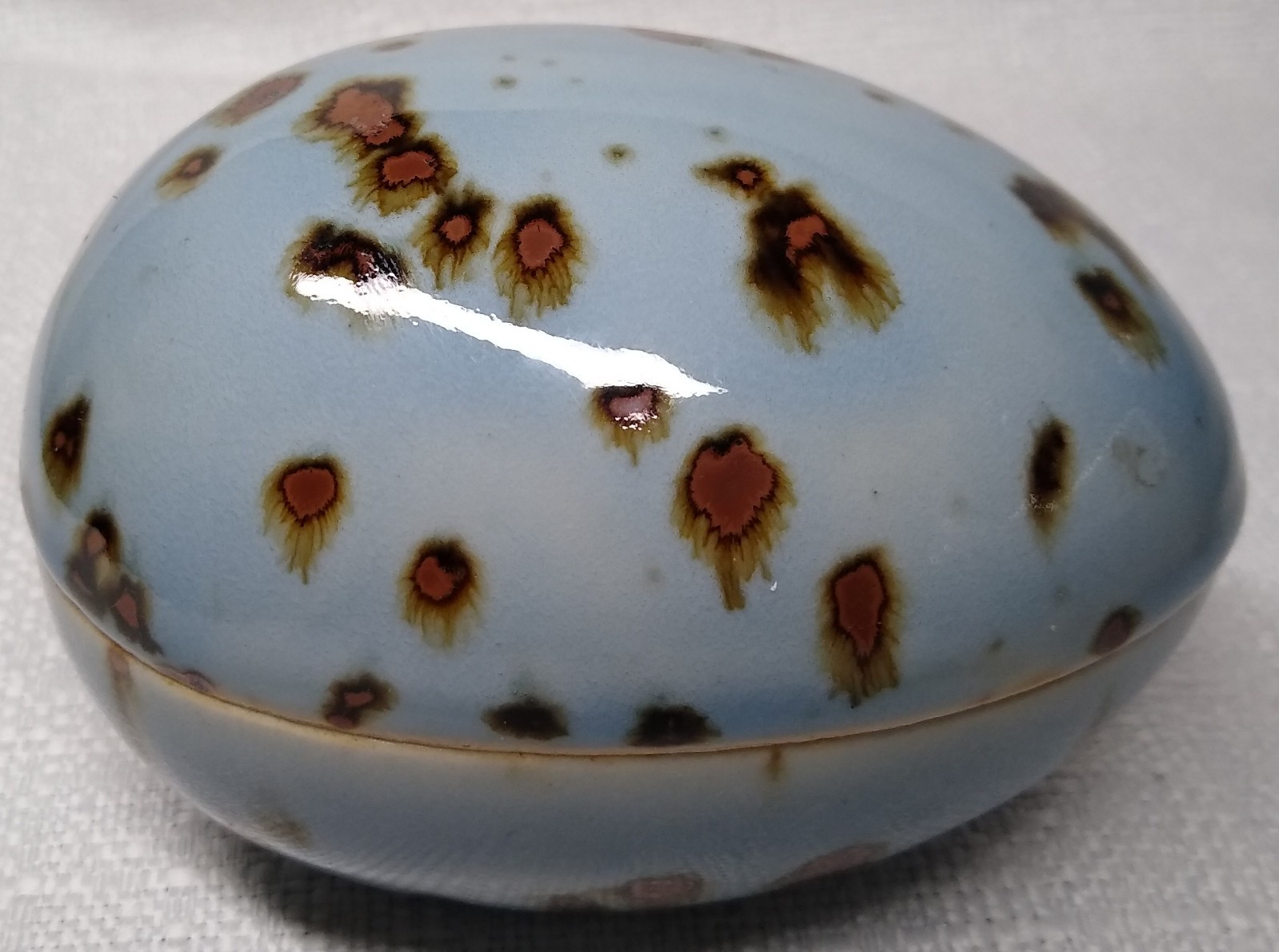Dansk Ceramic Speckled Egg Trinket Dish Lidded International Designs Blue
