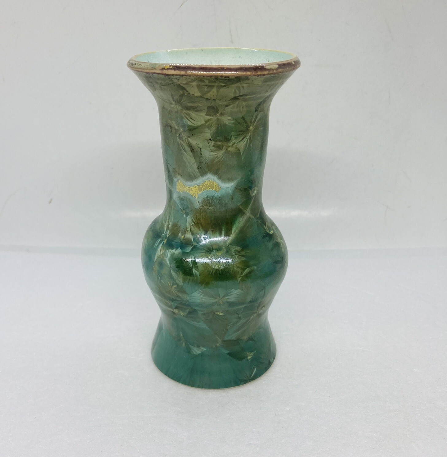 Rare Ernest Light Crystalline Porcelain Vase Green Starburst Glazed Effect 36
