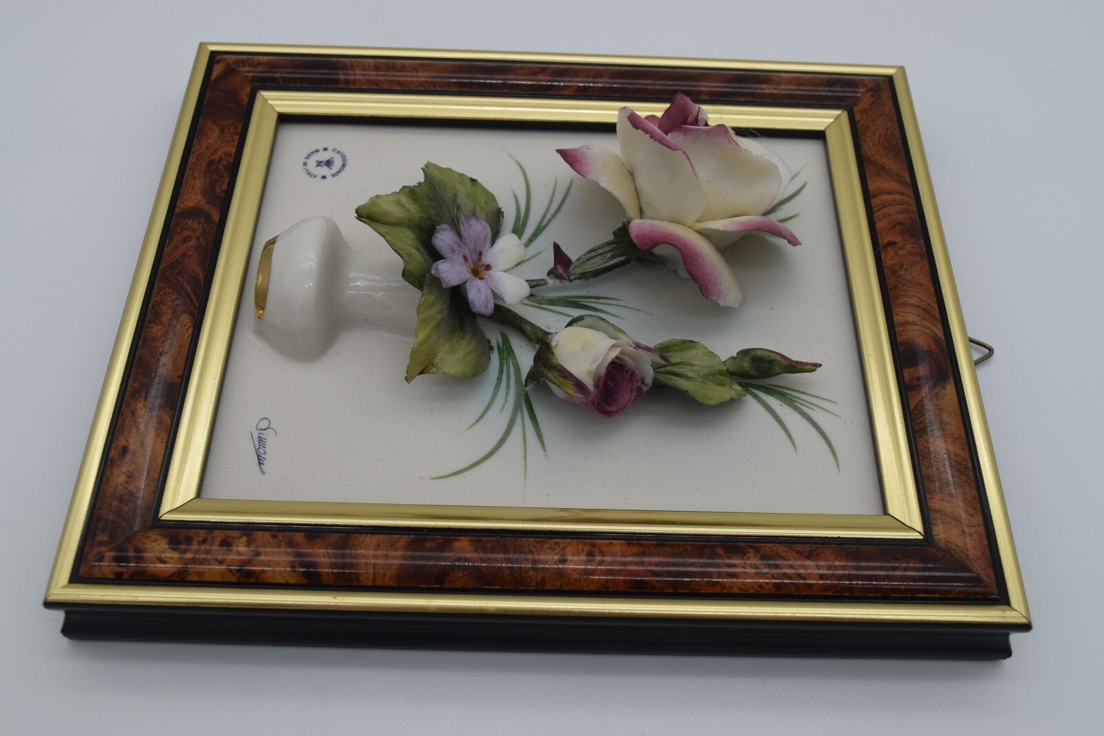 Capodimonte Italy Framed Wall Art Porcelain Flower Bouquet