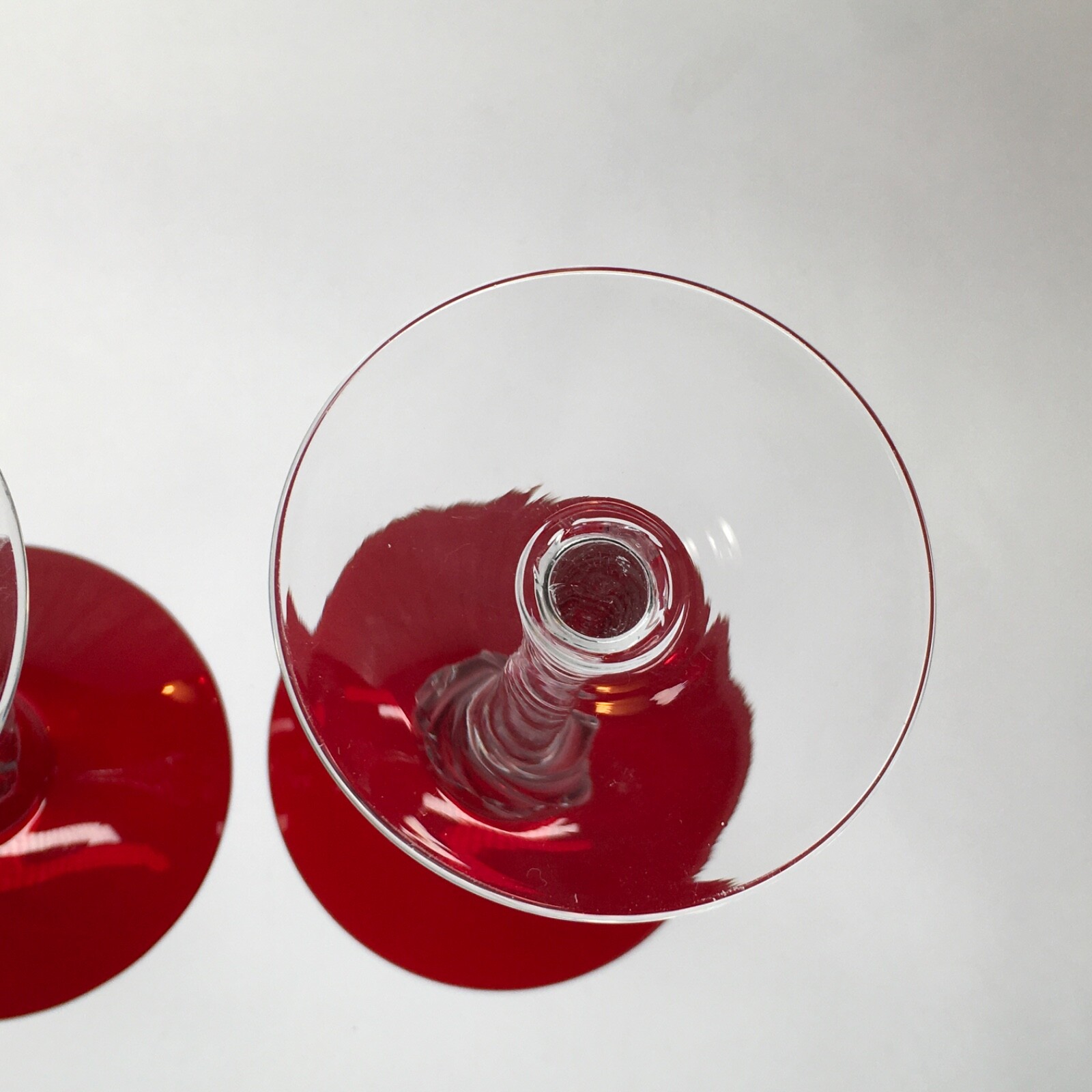 Ruby Red Empoli Type Glass Candlestick Holders 5-7/8″ Tall Nice Vintage Lot Of 2