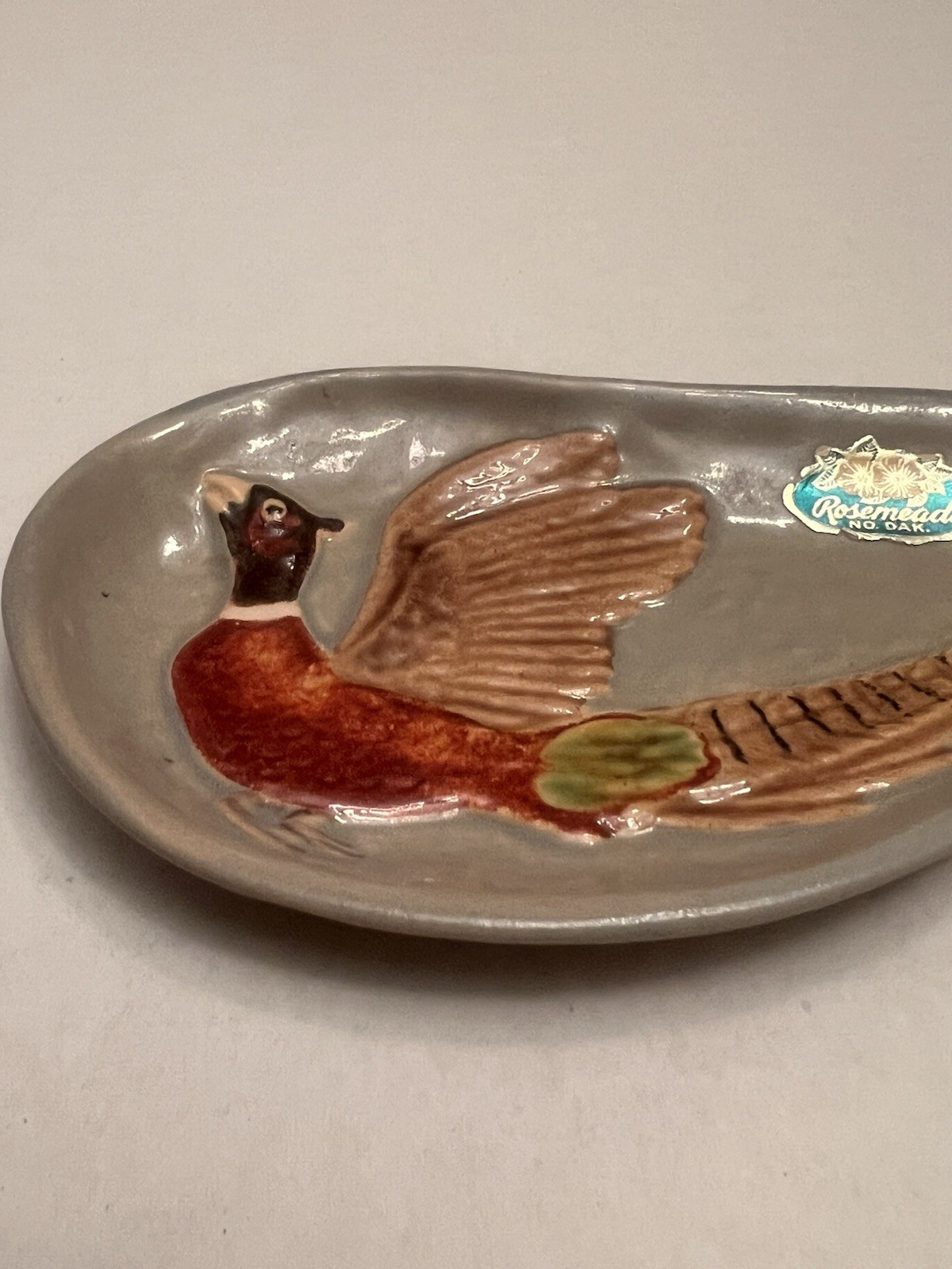 Rosemeade Flying Pheasant Tray North Dakota Pottery w Label Father’s Day Gift