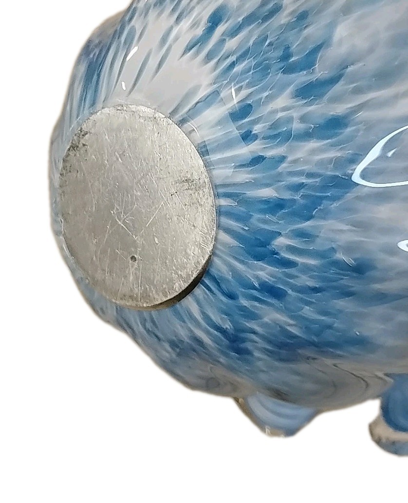 Hand Blown Art Glass Ruffled Vase Blue White Swirl Freeform Centerpiece 5lb 2oz