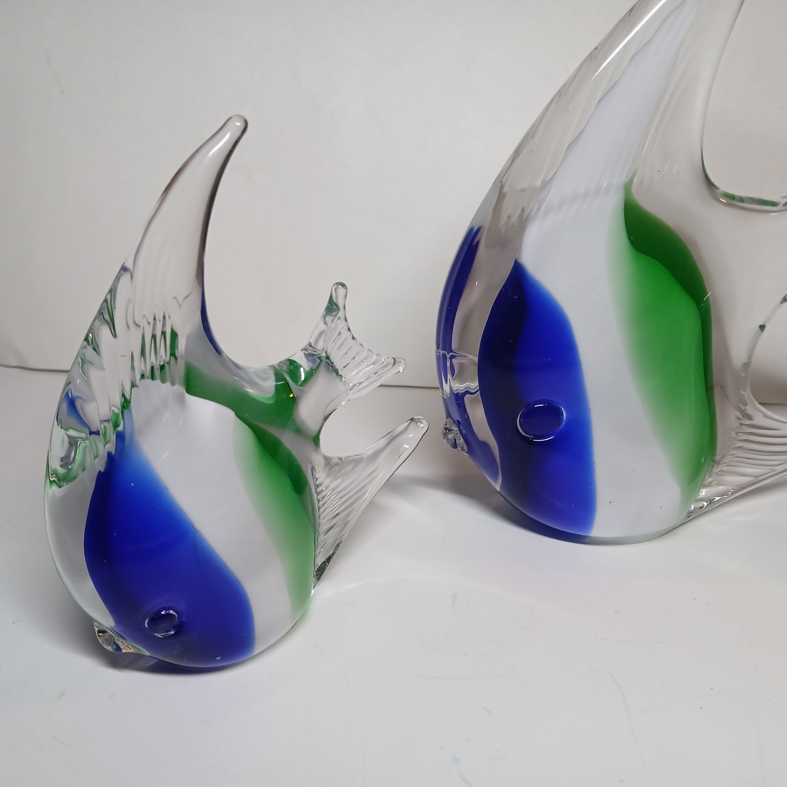 Lot of 4 Vintage Murano Style Glass Angelfish Figurines Blue, Green, White,Clear