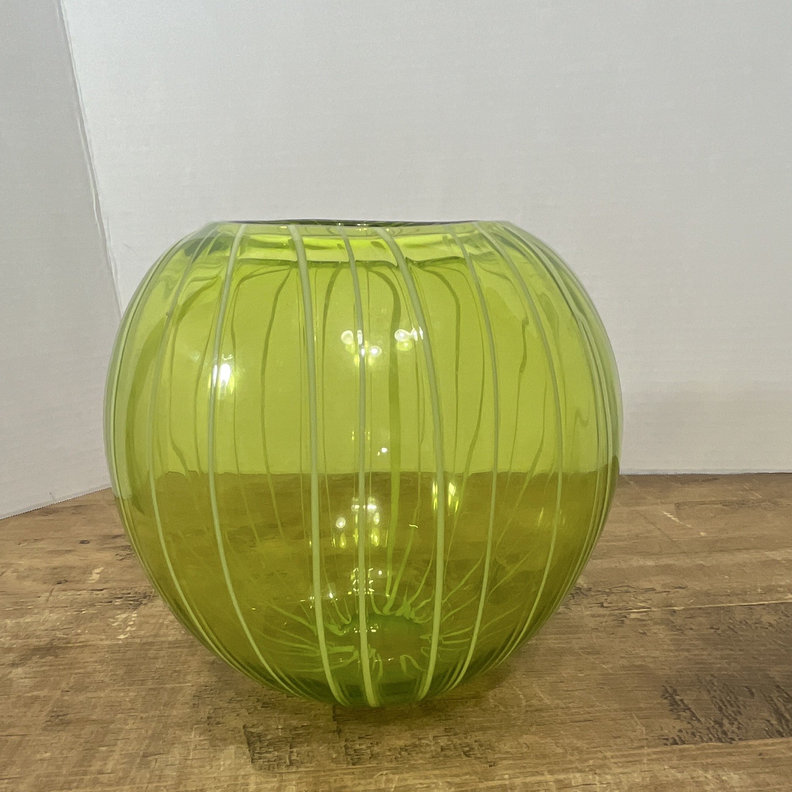 MCM Green Art Glass Orb Vase with Swirl Pattern