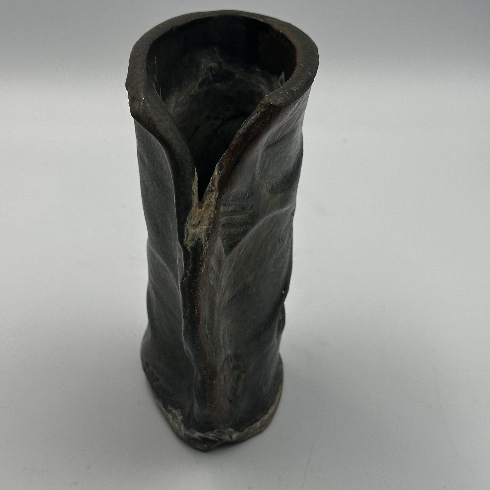 Studio Art Pottery Vase Leaf Pattern Impressions Slab Constucted Signed
