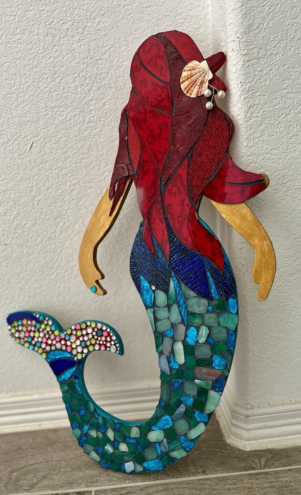 Mermaid Stained Glass Starfish Mosaic Wall Art Sculpture Ocean Nautical Fantasy