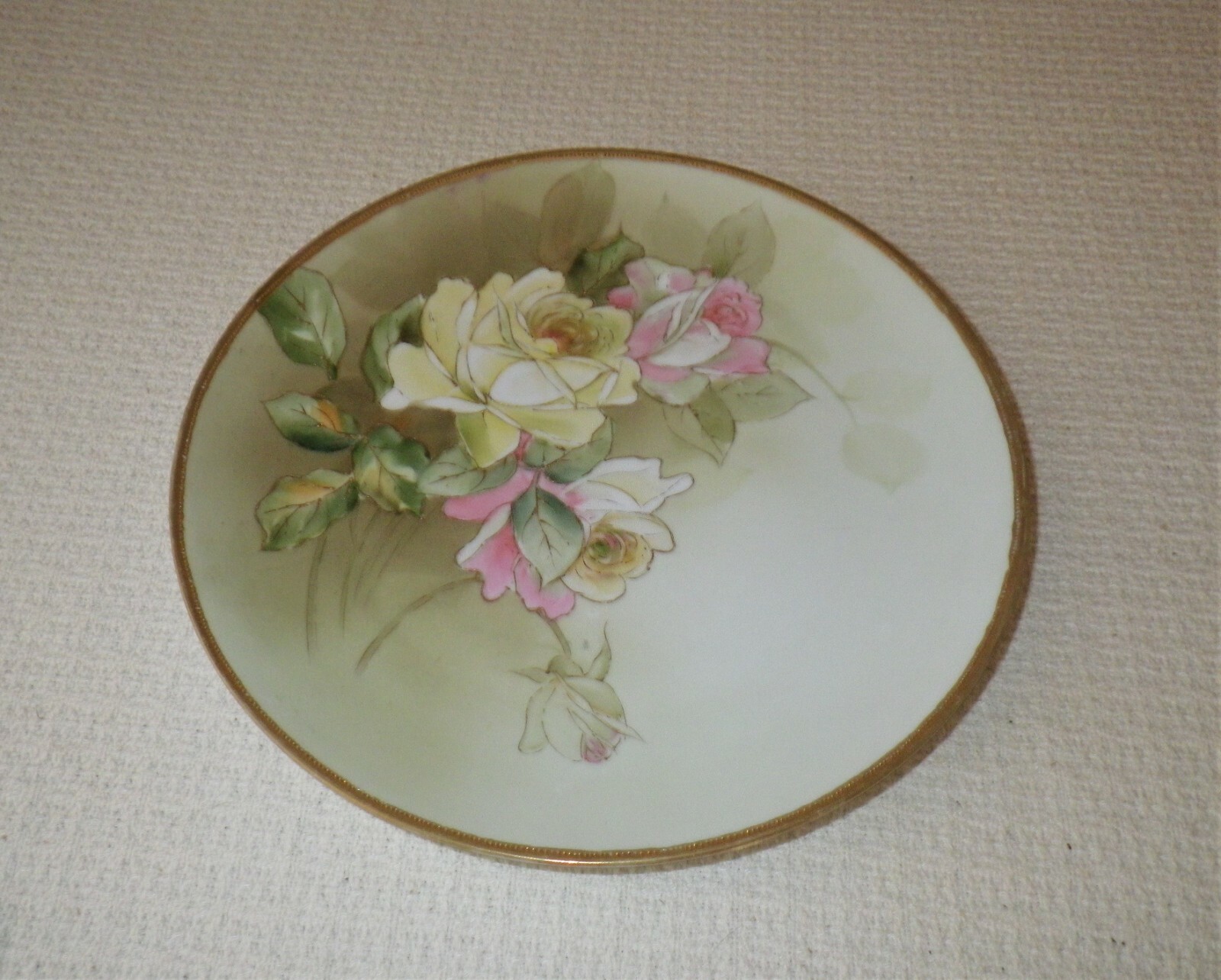 Nippon Hand Painted Pink and Yellow Rose 10″ Decorative Cabinet Plate
