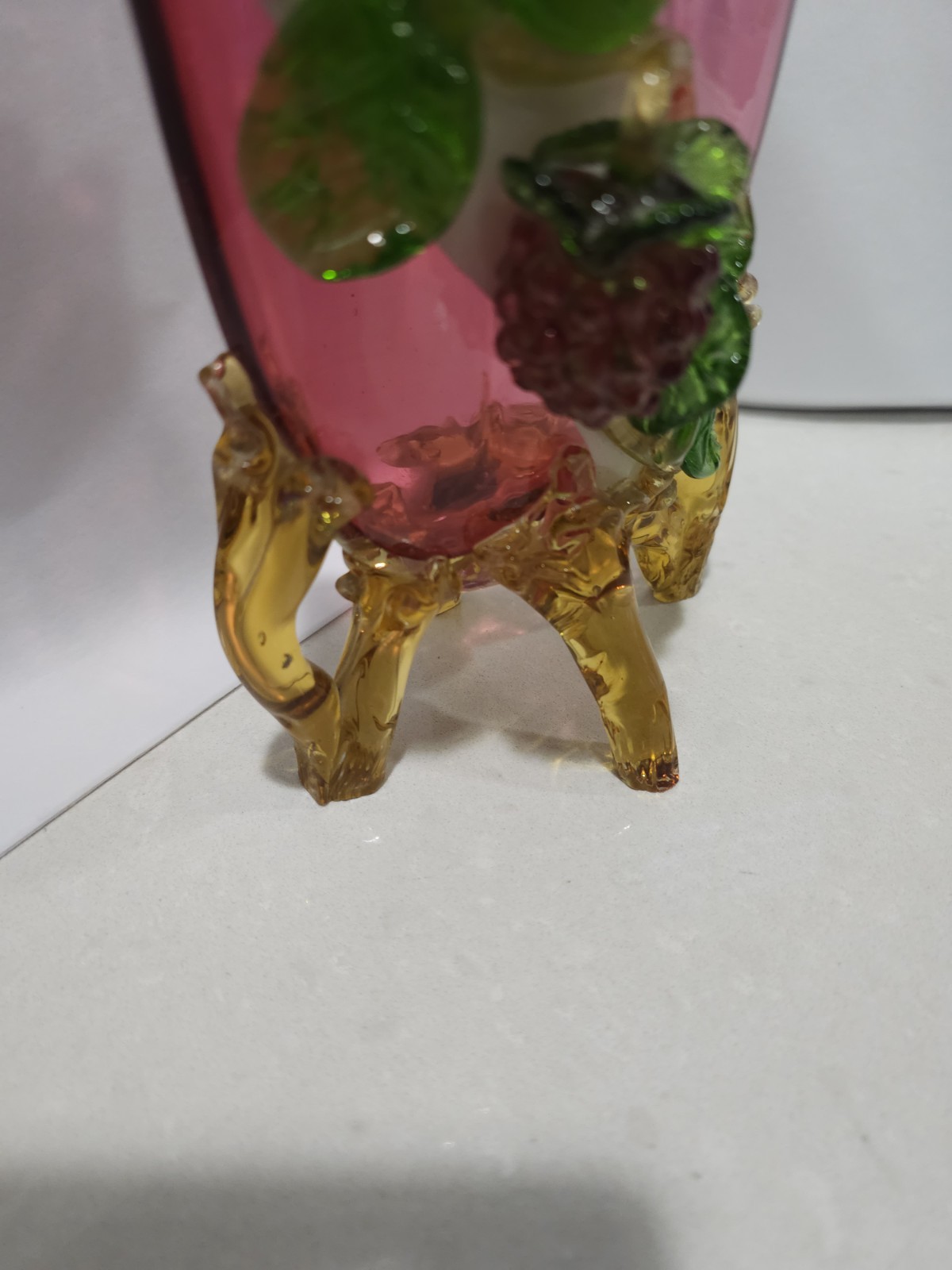 Vintage STEVENS & WILLIAMS Ruffled Cased Art Glass BOWL VASE Amber Applied Feet