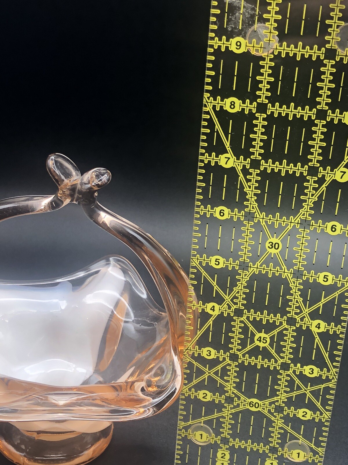 Fused Glass Basket Display Dish Peach White Clear 7” Tall 6” Wide Stretch Handle