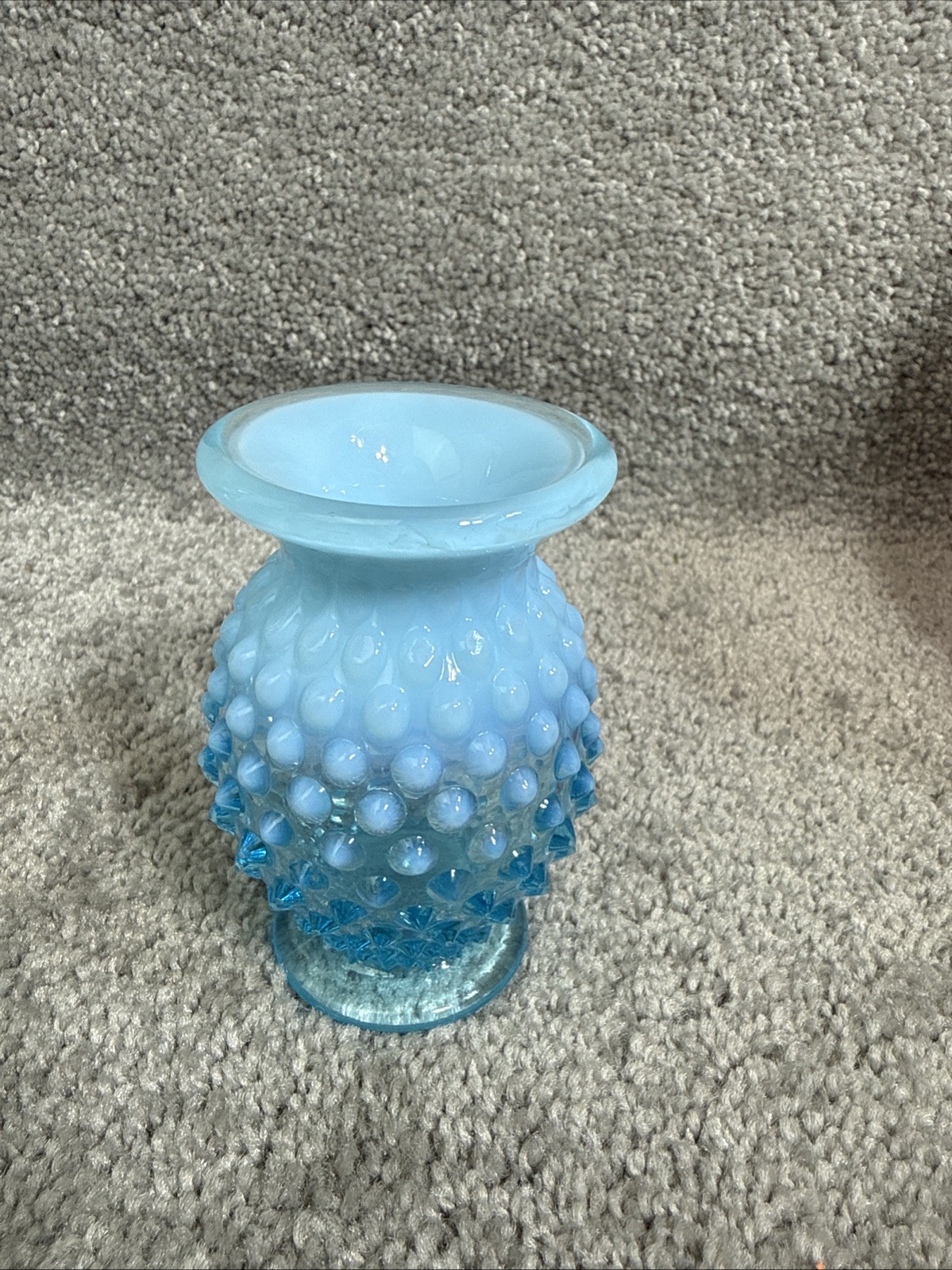 Fenton Mini Miniature Hobnail Bud Vase Blue Opalescent Straight Smooth Top Edge
