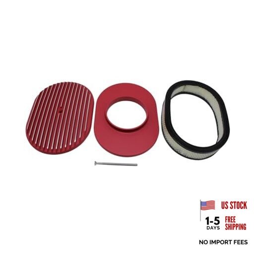 1 Set Air Cleaner Polished Aluminum Red 12″” Oval Full Finned Air Cleaner