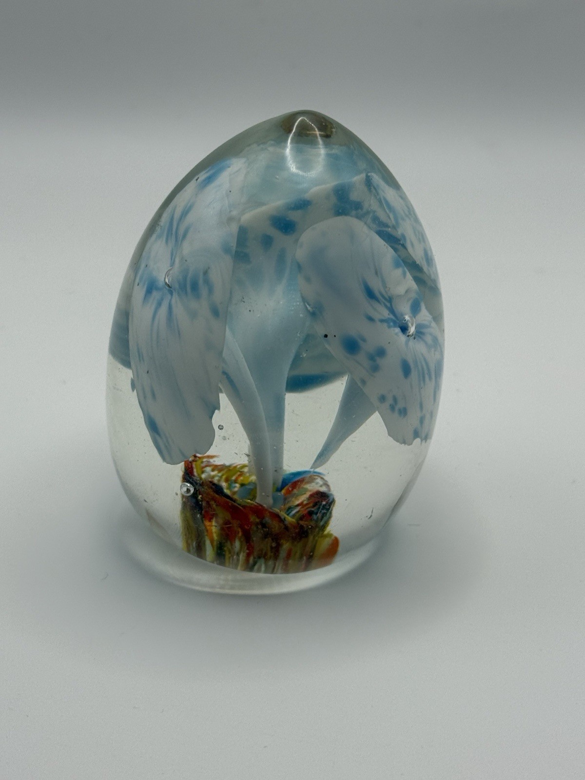 Vintage Norleans Egg Shape Art Glass Elephant Ear Flower Plant Paperweight 3″