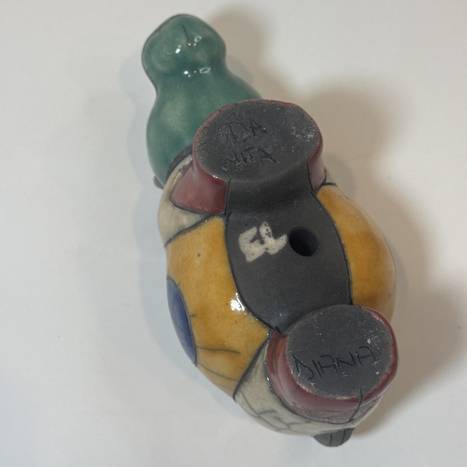 Vintage South Africa Colorful HIPPOPOTAMUS Raku Pottery Hippo Figurine
